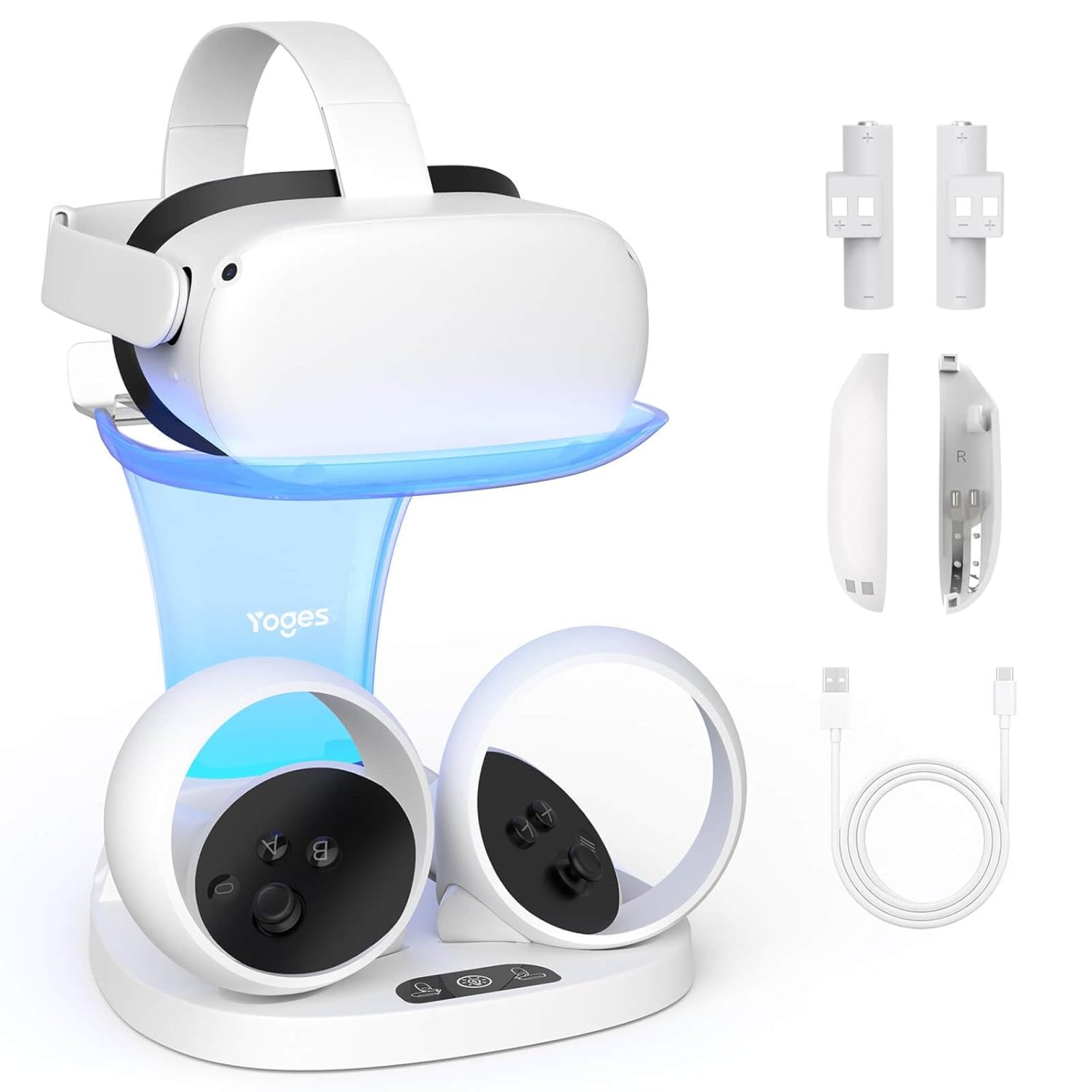 YOGES Charging Dock for Meta Quest 2, Fast Charging Station for Oculus Quest 2 & Controllers with 2 Rechargeable Batteries, VR Charging Stand Accessories for Quest 2, Support Elite Strap (Pure White) YOGES Charging Dock for Meta Quest 2, Fast Charging Station for Oculus Quest 2 & Controllers with 2 Rechargeable Batteries, VR Charging Stand Accessories for Quest 2, Support Elite Strap (Pure White)