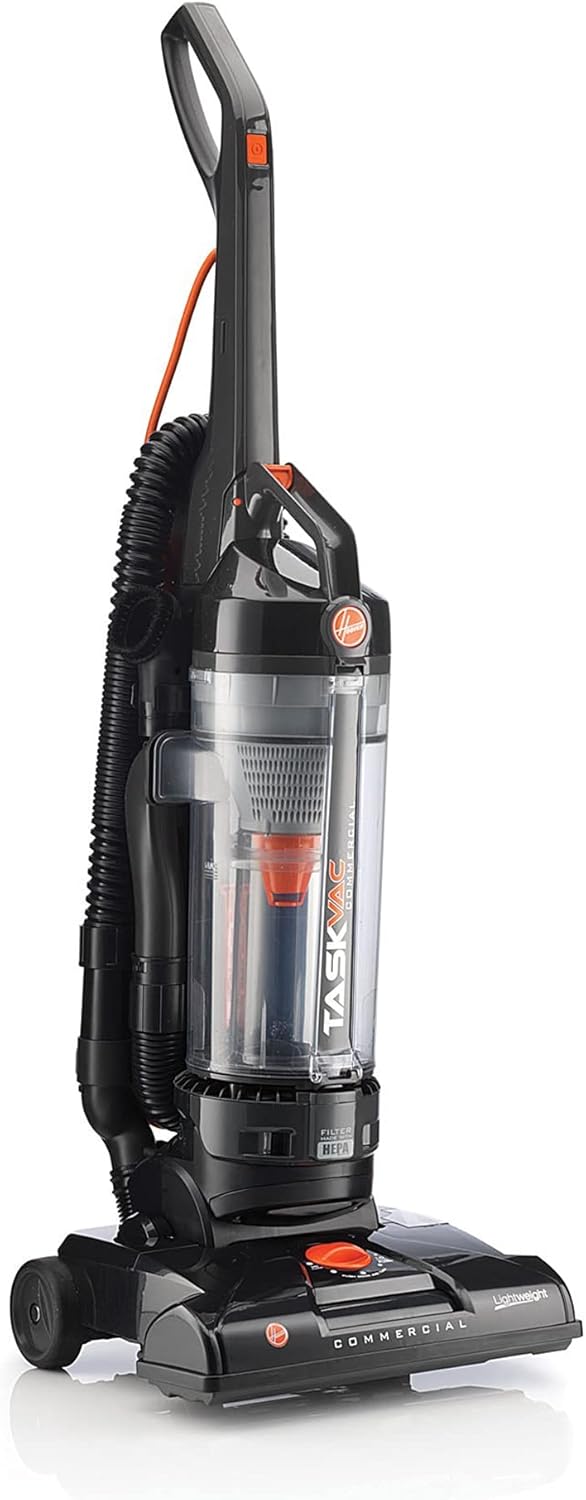 Hoover Commercial TaskVac Bagless Upright Vacuum Cleaner, Furniture Guard Lightweight HEPA Filtered Professional Grade Long-Lasting, 15 Pounds 35-Foot Long Cord, CH53010, Black Hoover Commercial TaskVac Bagless Upright Vacuum Cleaner, Furniture Guard Lightweight HEPA Filtered Professional Grade Long-Lasting, 15 Pounds 35-Foot Long Cord, CH53010, Black