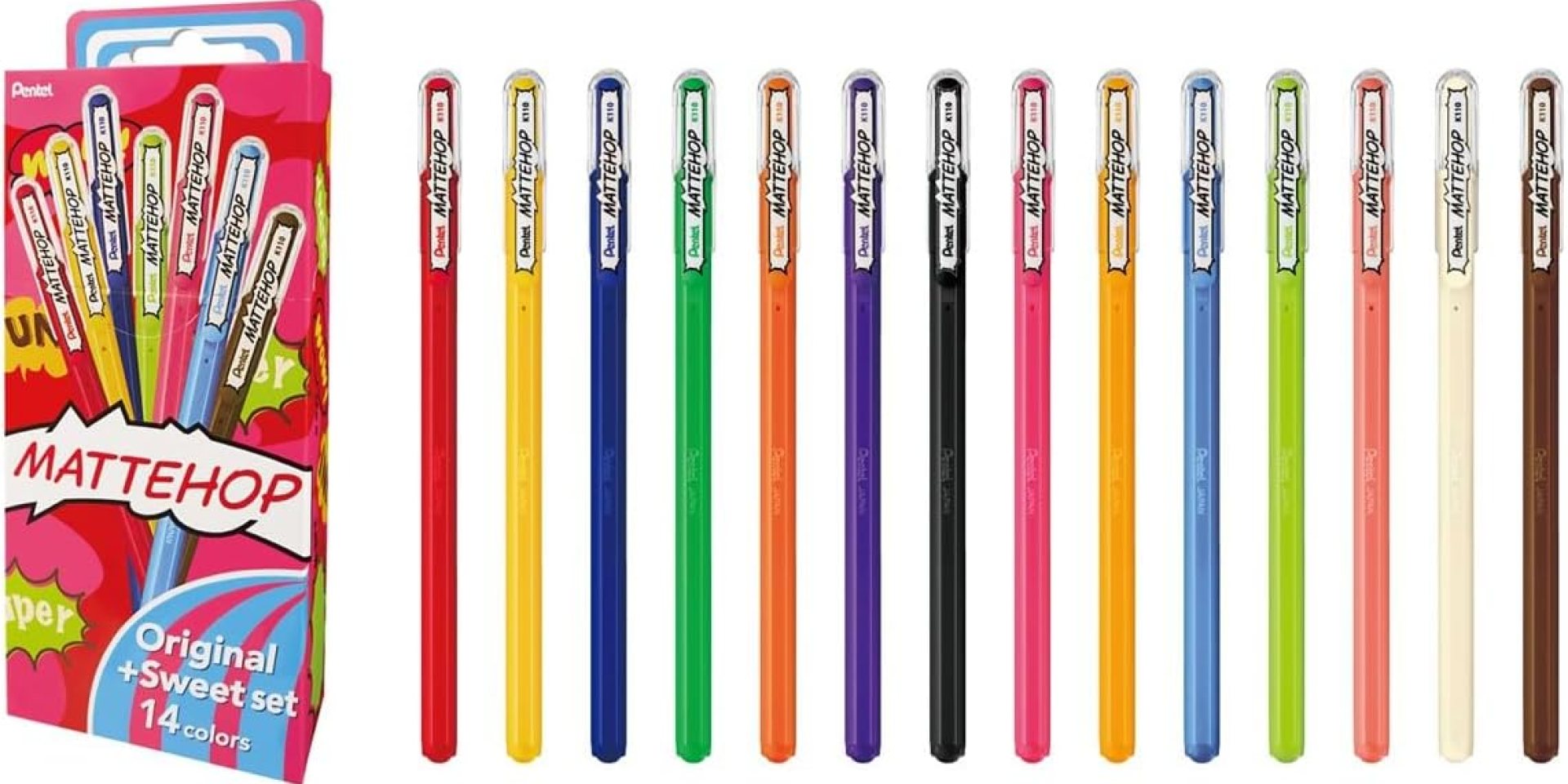 Pentel Matte Hop Original + Sweet Color Ballpoint Pen, 14 Colors K110-V14ST Pentel Matte Hop Original + Sweet Color Ballpoint Pen, 14 Colors K110-V14ST