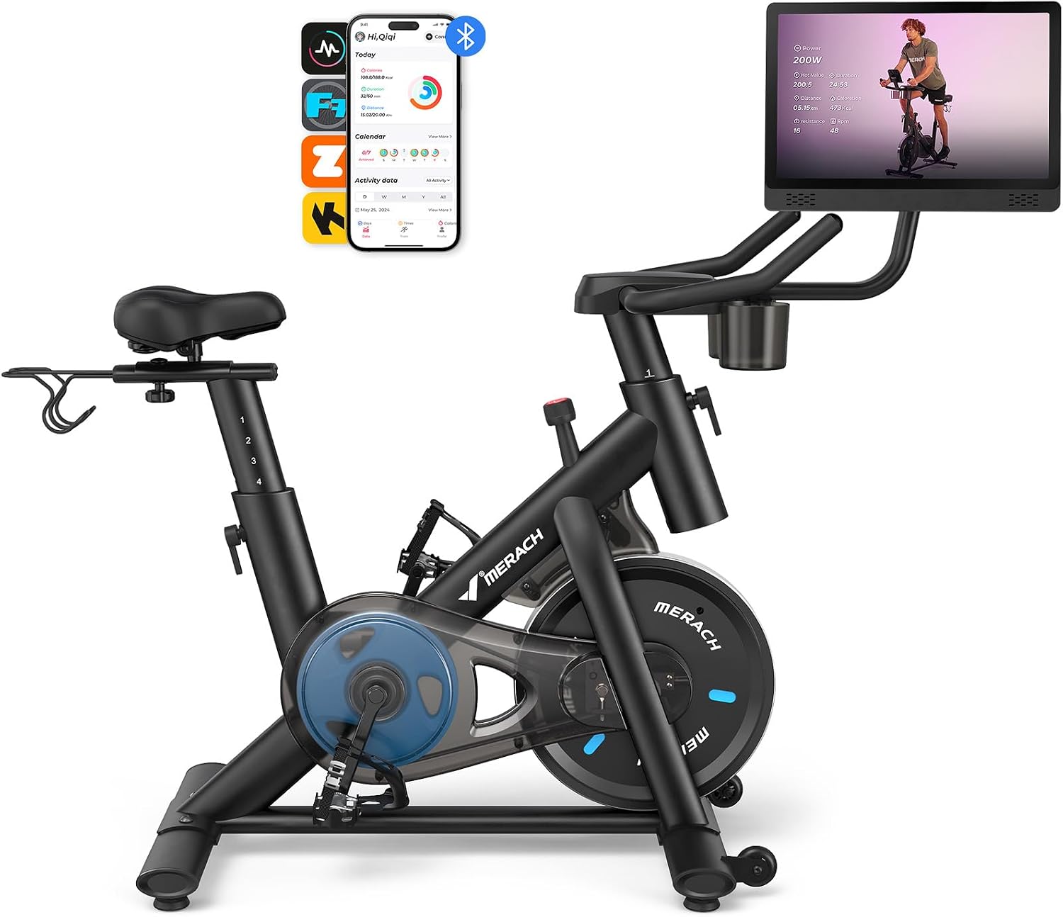 MERACH Exercise Bike, Brake Pad Stationary Bike with Exclusive App, Low Noise Indoor Cycling Bike with 300lbs Weight Capacity, Tablet Mount and Fitness Courses for Weight Loss MERACH Exercise Bike, Brake Pad Stationary Bike with Exclusive App, Low Noise Indoor Cycling Bike with 300lbs Weight Capacity, Tablet Mount and Fitness Courses for Weight Loss
