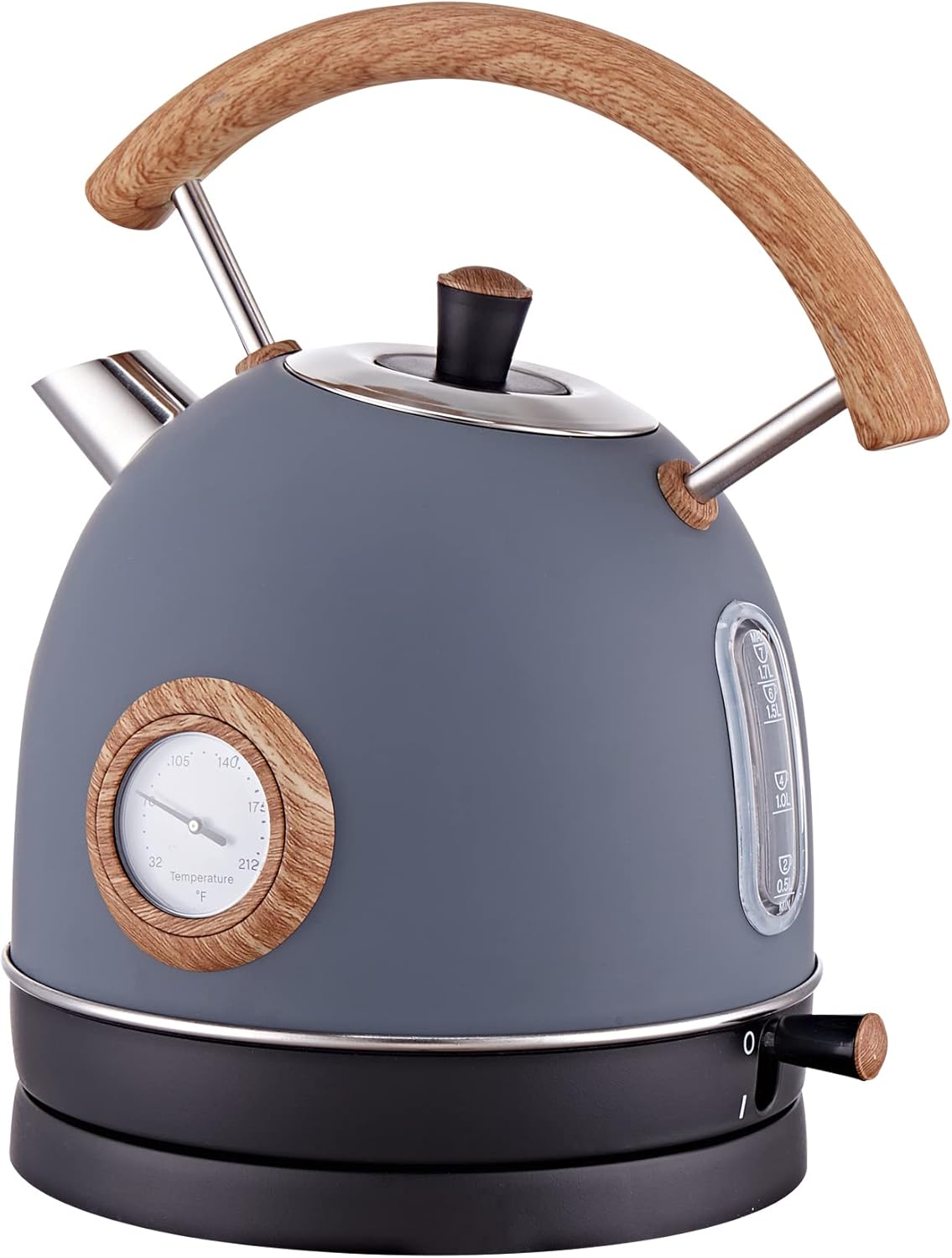 Retro Electric Kettle, 1.7L / 1500W Electric Tea Kettles for Boiling Water, Wood Pattern Handle Blue Stainless Steel Hot Water Boiler with Temperature Display, Auto Shut-off Boil-Dry Protection Retro Electric Kettle, 1.7L / 1500W Electric Tea Kettles for Boiling Water, Wood Pattern Handle Blue Stainless Steel Hot Water Boiler with Temperature Display, Auto Shut-off Boil-Dry Protection