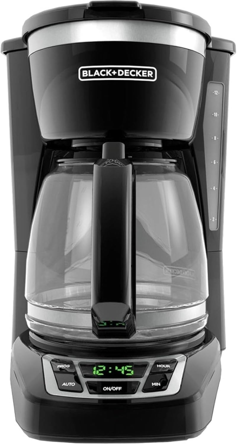 BLACK+DECKER 12-Cup Digital Coffee Maker, Programmable, Washable Basket Filter, Sneak-A-Cup, Auto Brew, Water Window, Keep Hot Plate, Black BLACK+DECKER 12-Cup Digital Coffee Maker, Programmable, Washable Basket Filter, Sneak-A-Cup, Auto Brew, Water Window, Keep Hot Plate, Black