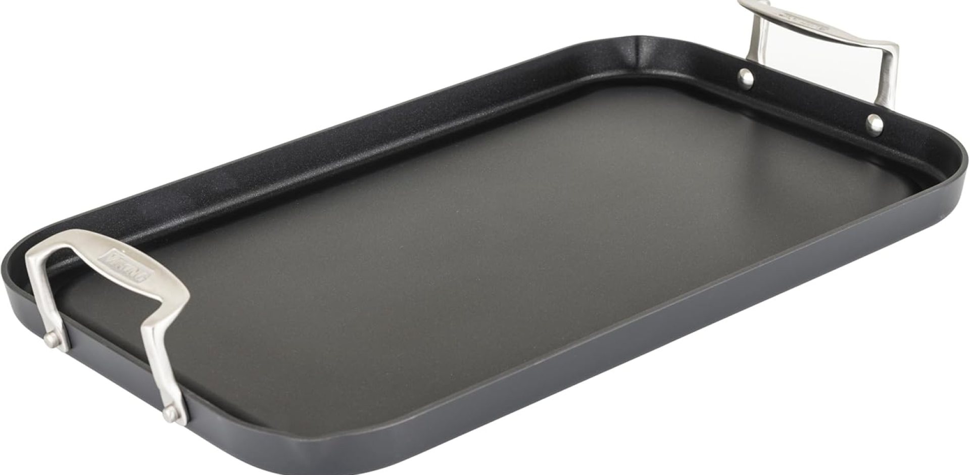 Viking Non Stick Double Burner Griddle, Hard Anodized Nonstick Kitchen Cookware Grill Pan with Handles, Oven Safe, Works on Electronic, Ceramic, and Gas Stove Tops, 19 x 11 Inch Viking Non Stick Double Burner Griddle, Hard Anodized Nonstick Kitchen Cookware Grill Pan with Handles, Oven Safe, Works on Electronic, Ceramic, and Gas Stove Tops, 19 x 11 Inch