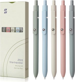 FIOVER Gel Pens, 5pcs 0.5mm Quick Dry Black Ink Fine Point Smooth Writing Pens High-End Series Ballpoint for Office School Supplies(Morandi)