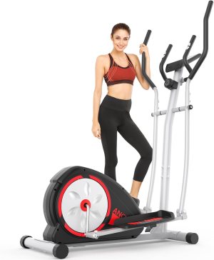 ANCHEER Elliptical Exercise Machine, Ultra-Silent Magnetic Elliptical Training Machines for Home Gym, 8 Resistance Levels Control with Pulse Rate Grips, LCD Monitor Max Capacity 380Lbs