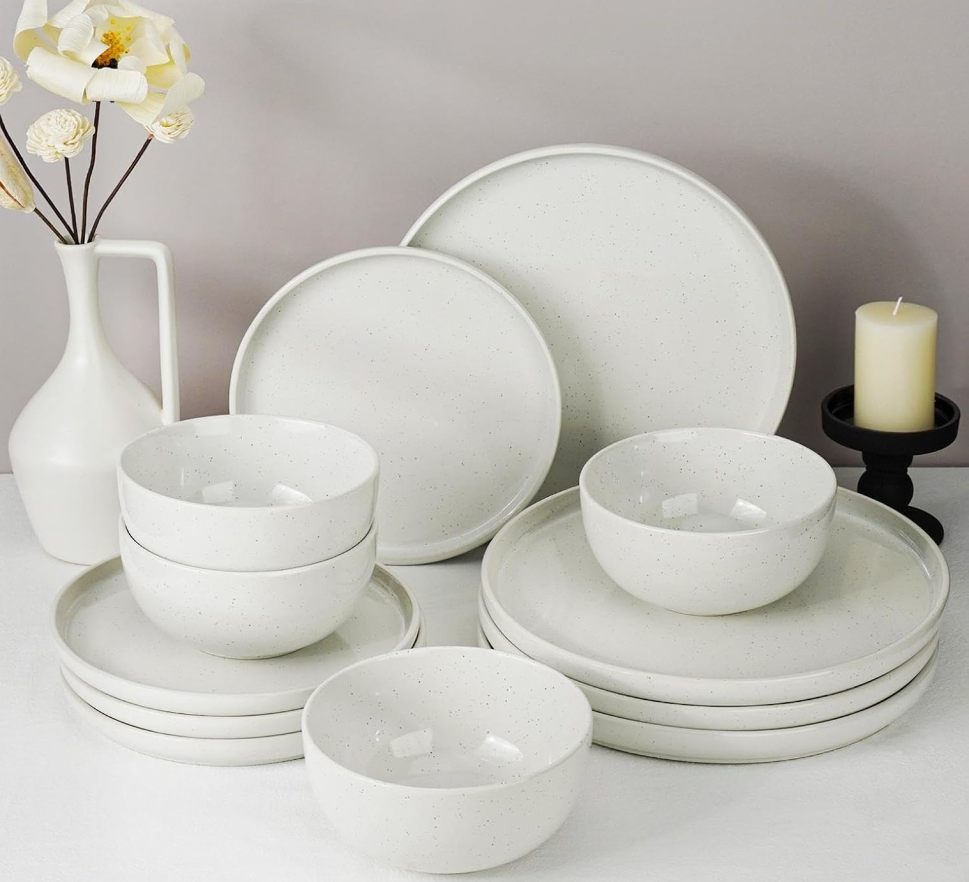 White Stoneware Dinnerware Sets White Dishes Set for 4 Handpainted Speckled Ceramic Plates and Bowls Set for 4 Scratch Resistant Microwave & Dishwasher Safe (Arctic Frost) White Stoneware Dinnerware Sets White Dishes Set for 4 Handpainted Speckled Ceramic Plates and Bowls Set for 4 Scratch Resistant Microwave & Dishwasher Safe (Arctic Frost)