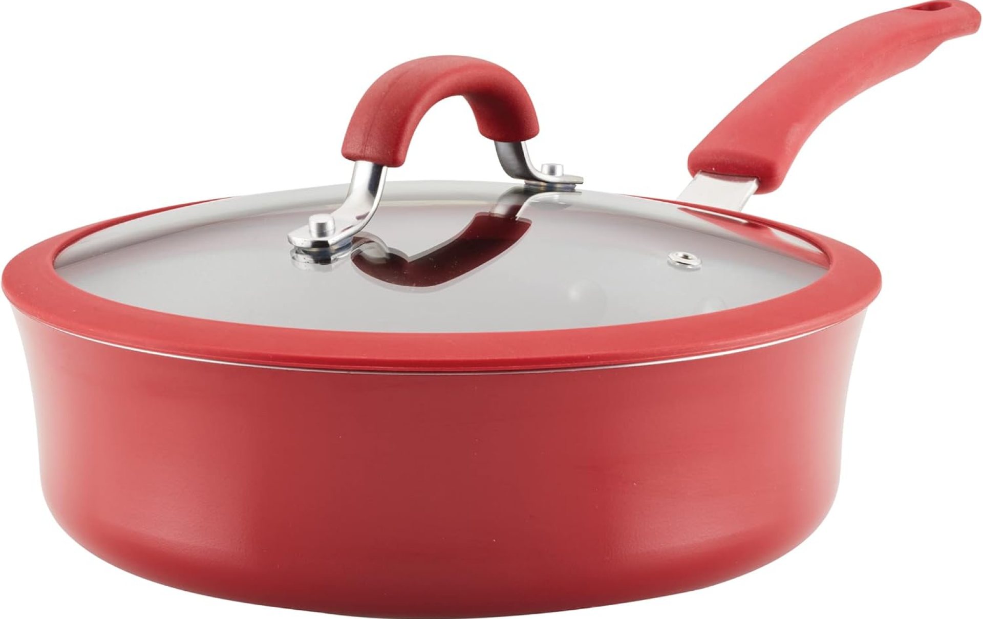 Rachael Ray Cook + Create Nonstick Sauté Pan with Lid, 3 Quart, Red Rachael Ray Cook + Create Nonstick Sauté Pan with Lid, 3 Quart, Red
