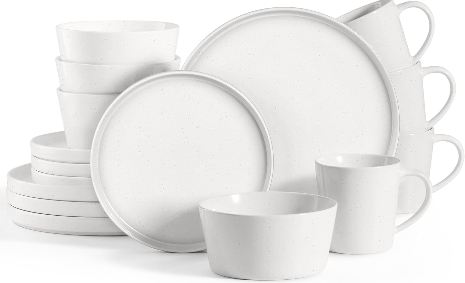 HaWare Stoneware Dinnerware Sets, 16-Piece Dishes Set for 4, Chip & Scratch Resistant Plates and Bowls Set, Speckled Starlight Whith HaWare Stoneware Dinnerware Sets, 16-Piece Dishes Set for 4, Chip & Scratch Resistant Plates and Bowls Set, Speckled Starlight Whith