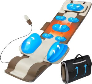 Full Body Massage Mat, 3D Body Stretching & Lumbar Traction, Back Heating, Traction Up & Down, Curve Stretch, Twist Left & Right, 4 Modes 3 Intensities 3 Heat Levels, PU Leather, Foldable, Fit 5’1-6’0
