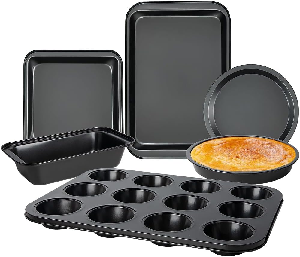 Baking Pans Set, 6-Piece Nonstick Bakeware Set with Cake Pan, Loaf Pan, Cookie Sheet, Kitchen Cookware Pan Baking Sheet Set for Oven Baking Supplies Baking Pans Set, 6-Piece Nonstick Bakeware Set with Cake Pan, Loaf Pan, Cookie Sheet, Kitchen Cookware Pan Baking Sheet Set for Oven Baking Supplies