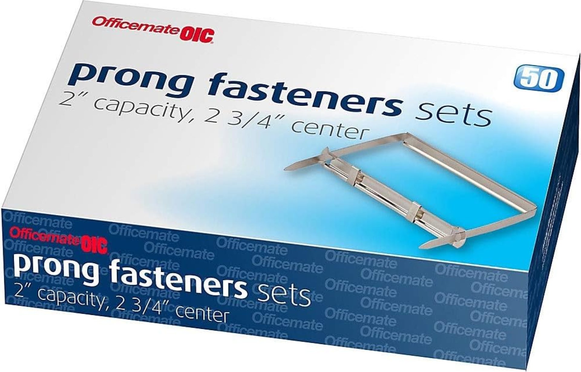 Officemate Prong Paper Fasteners, 2 inch Capacity, 2.75 inch Base, Box of 50 Complete Sets, (99852), Silver Officemate Prong Paper Fasteners, 2 inch Capacity, 2.75 inch Base, Box of 50 Complete Sets, (99852), Silver