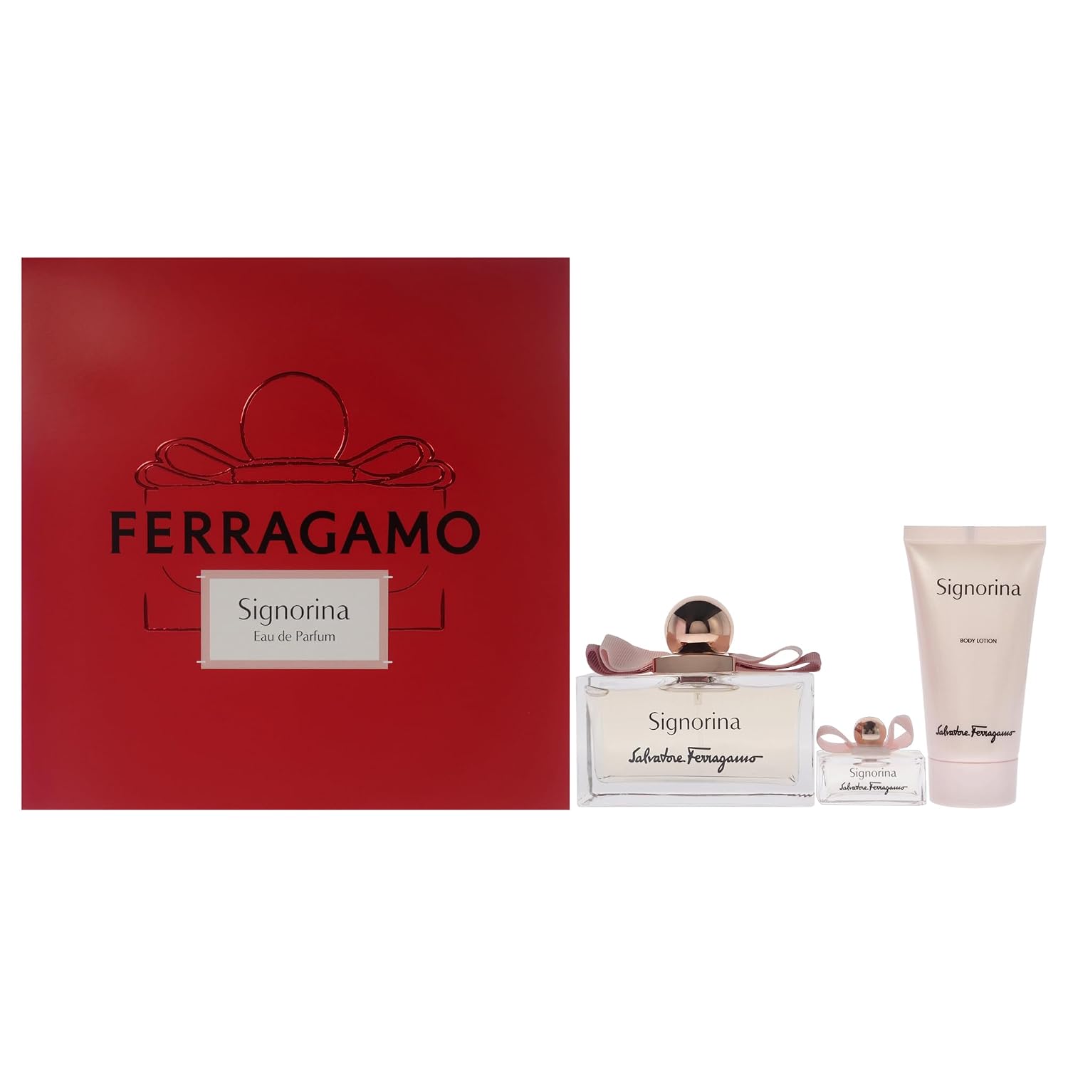 Salvatore Ferragamo Signorina for Women – 3 Pc Gift Set 3.4oz EDP Spray, 1.7oz Body Lotion, 0.17oz EDP Spray Salvatore Ferragamo Signorina for Women – 3 Pc Gift Set 3.4oz EDP Spray, 1.7oz Body Lotion, 0.17oz EDP Spray