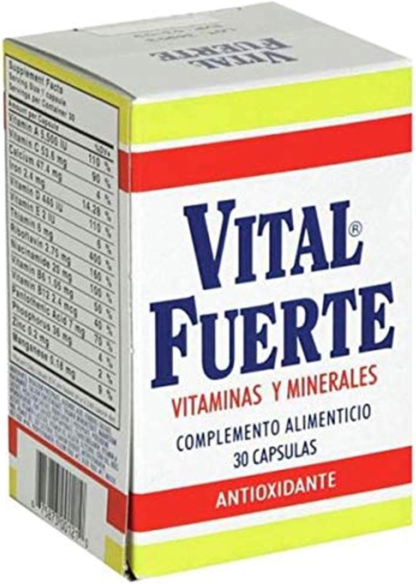 Vital Fuerte, Vitamins and Minerals Supplement, 30 Capsules, Bottle. Vital Fuerte, Vitamins and Minerals Supplement, 30 Capsules, Bottle.