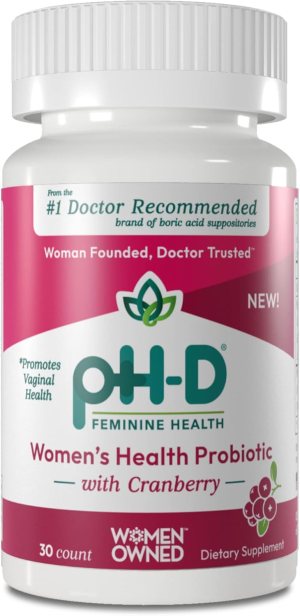pH-D Feminine Health Support – Women’s Health Probiotic with Prebiotic Blend, Cranberry Fruit Extract – Oral Supplement – 30 Count