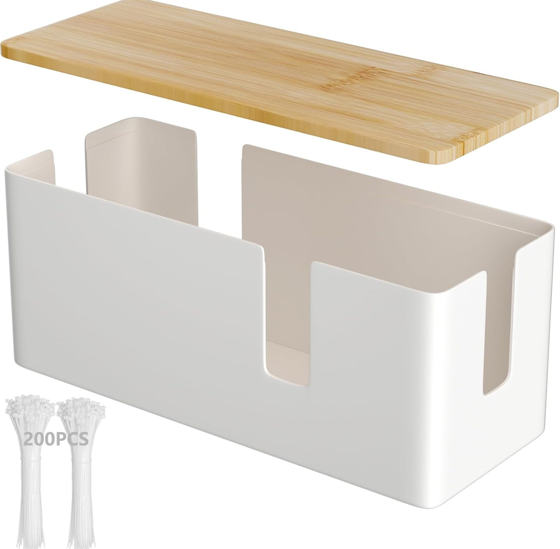 Cable Organizer Box-Cable Management Box,13×5.5×5.12 inches,Upgraded Safe ABS Material,Cord Management Box with 200PCS Cable Ties,Cord Organizer for Desk TV Computer to Cover & Hide (White, Medium) Cable Organizer Box-Cable Management Box,13×5.5×5.12 inches,Upgraded Safe ABS Material,Cord Management Box with 200PCS Cable Ties,Cord Organizer for Desk TV Computer to Cover & Hide (White, Medium)