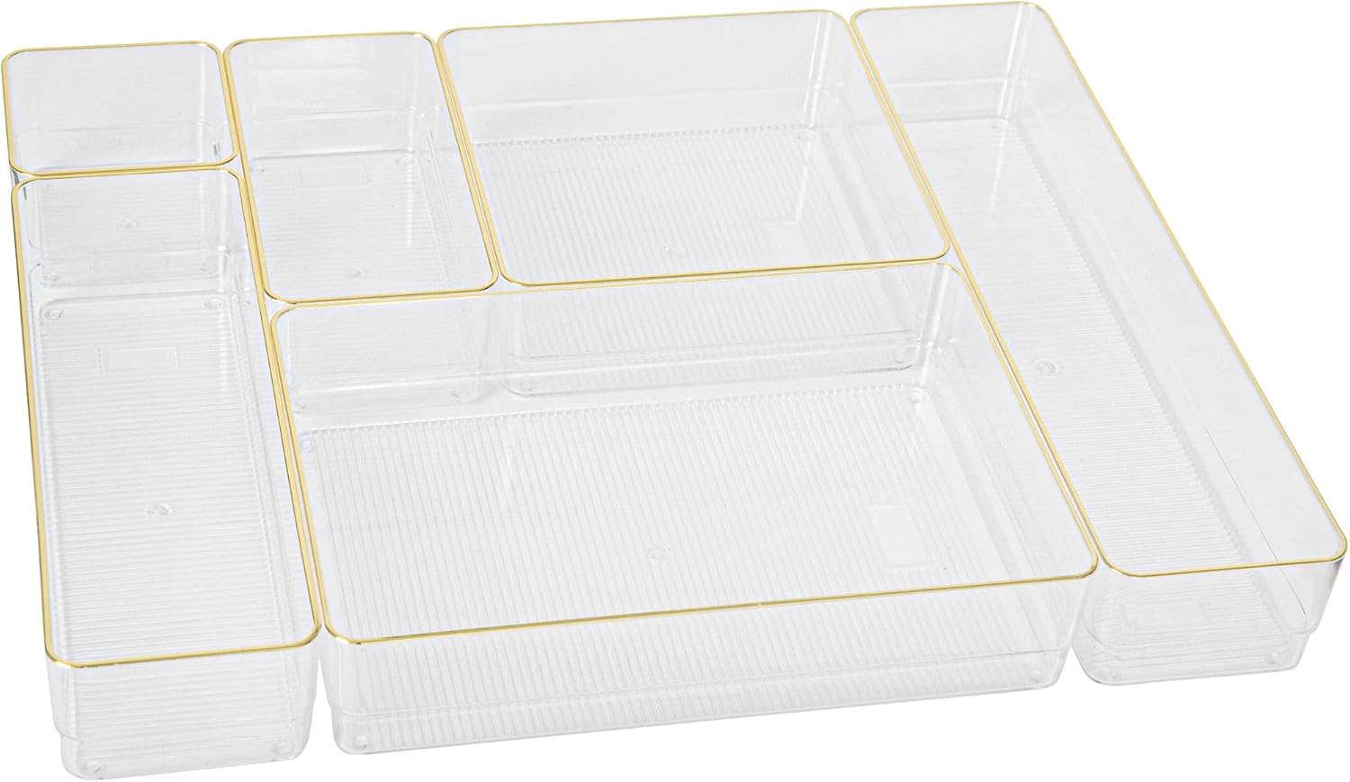 Martha Stewart Kerry Plastic Stackable Office Desk Drawer Organizers, Set of 6, with Gold Trim Martha Stewart Kerry Plastic Stackable Office Desk Drawer Organizers, Set of 6, with Gold Trim