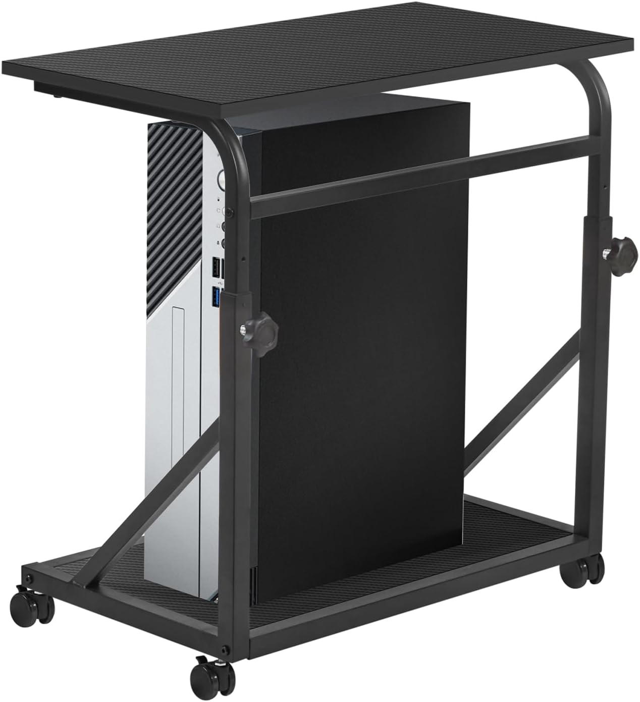 Computer Tower Stand, 2-Tier CPU Stand with Lockable Wheels, Adjustable Height PC Stand for Floor, Mobile PC Laptop Standing Table for Home Office (Black) Computer Tower Stand, 2-Tier CPU Stand with Lockable Wheels, Adjustable Height PC Stand for Floor, Mobile PC Laptop Standing Table for Home Office (Black)