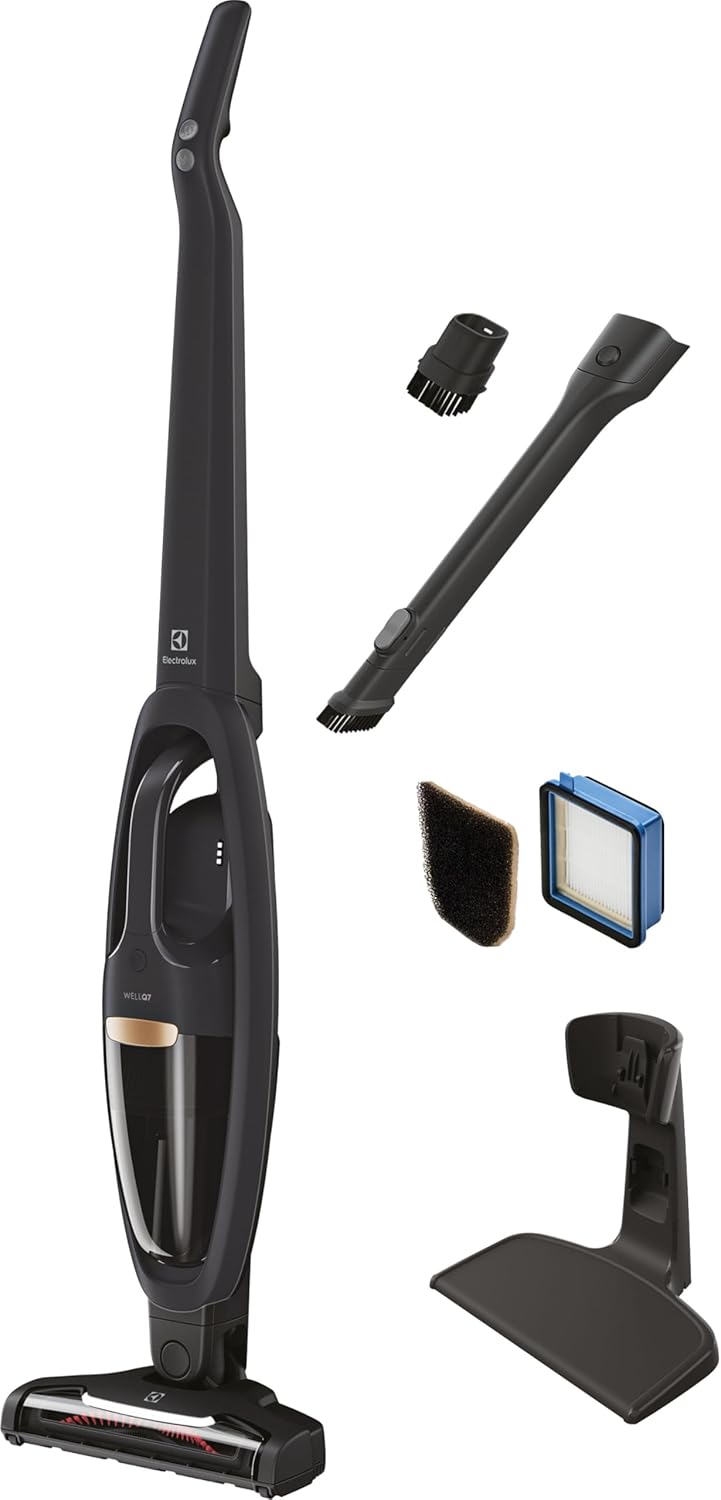 Electrolux WellQ7 Cordless 2-in-1 Vacuum with High Suction Power and 5-Step Filtration System, 50-Minute Run Time, 2 Power Modes, Granite Gray Electrolux WellQ7 Cordless 2-in-1 Vacuum with High Suction Power and 5-Step Filtration System, 50-Minute Run Time, 2 Power Modes, Granite Gray
