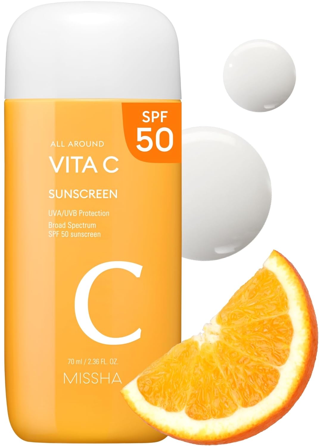 MISSHA All Around Vita C Sunscreen SPF 50/2.36 Fl Oz – Korean Sunscreen for face with Vitamin C for Even Tone, Lightweight, Non-Sticky, Sebum Control MISSHA All Around Vita C Sunscreen SPF 50/2.36 Fl Oz – Korean Sunscreen for face with Vitamin C for Even Tone, Lightweight, Non-Sticky, Sebum Control