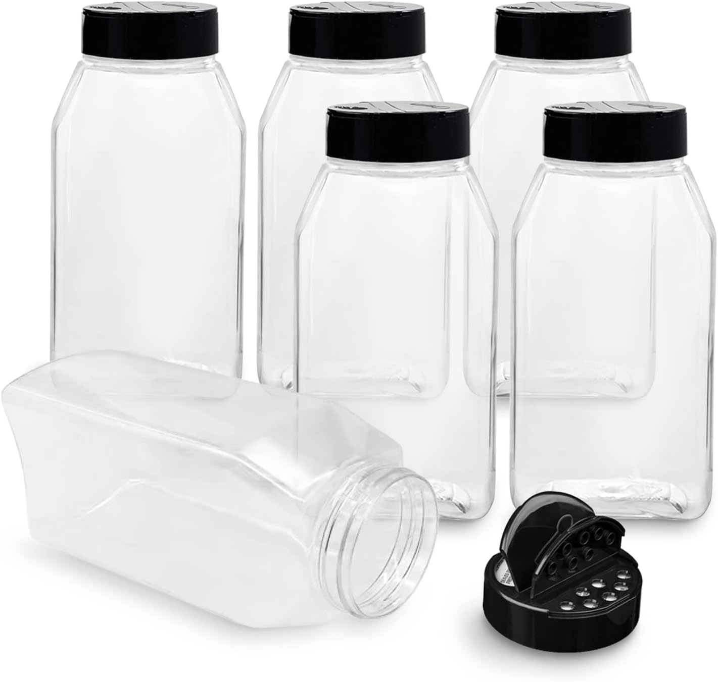 ROYALHOUSE 6 PACK 32 Oz with Black Cap, Plastic Spice Jars Bottles Containers, Perfect for Storing Spice, Herbs and Powders, Lined Cap, Safe Plastic, PET, BPA free, Made in the USA ROYALHOUSE 6 PACK 32 Oz with Black Cap, Plastic Spice Jars Bottles Containers, Perfect for Storing Spice, Herbs and Powders, Lined Cap, Safe Plastic, PET, BPA free, Made in the USA