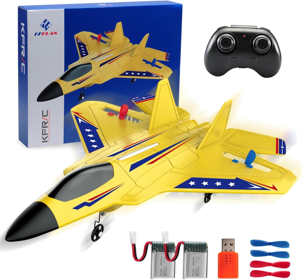 RC Plane, 2. 4GHz Remote Control Airplane with Gyro Stabilizer/LED Light/2 Rechargeable Batteries Easy to Fly RC Glider Toy for Kids Boy Girl Beginners (Yellow) RC Plane, 2. 4GHz Remote Control Airplane with Gyro Stabilizer/LED Light/2 Rechargeable Batteries Easy to Fly RC Glider Toy for Kids Boy Girl Beginners (Yellow)