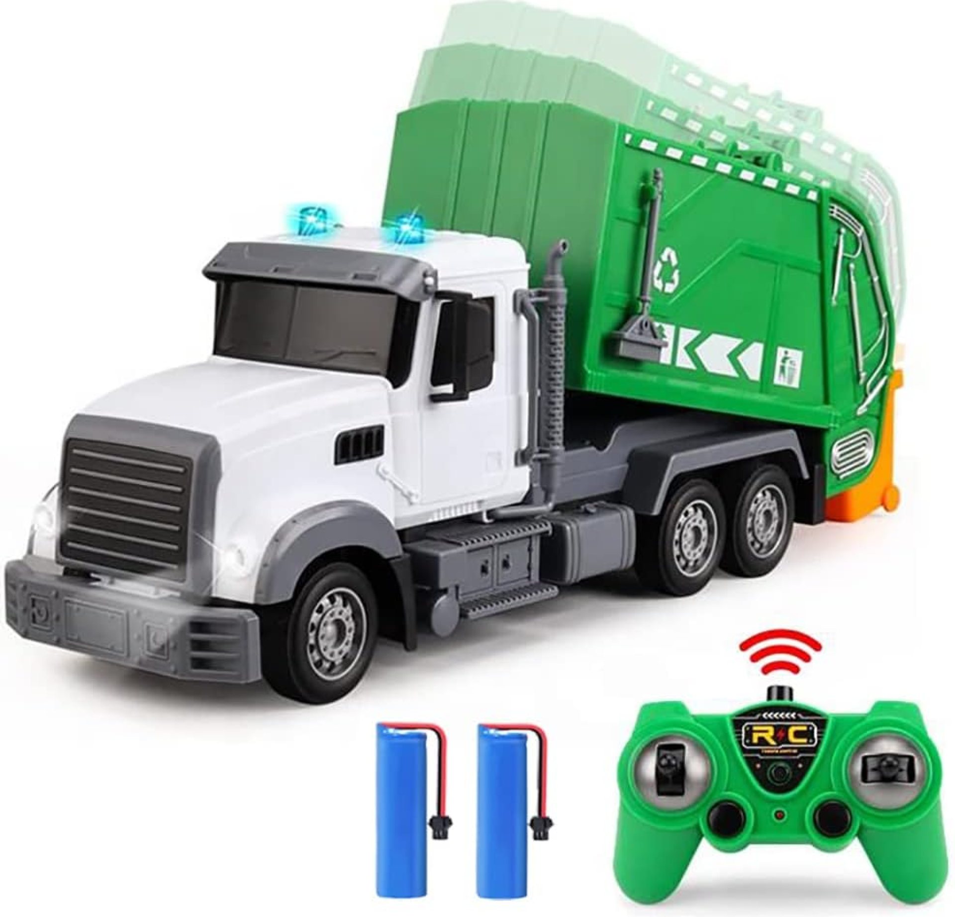 2.4G RC Garbage Truck Toy with Lights – 6 Channel Remote Control Waste Management Garbage Truck with 2 Rechargeable Batteries, Kids Recycling Trash Toys, Excellent Xmas Gifts for Boys Girls 3-8 2.4G RC Garbage Truck Toy with Lights – 6 Channel Remote Control Waste Management Garbage Truck with 2 Rechargeable Batteries, Kids Recycling Trash Toys, Excellent Xmas Gifts for Boys Girls 3-8