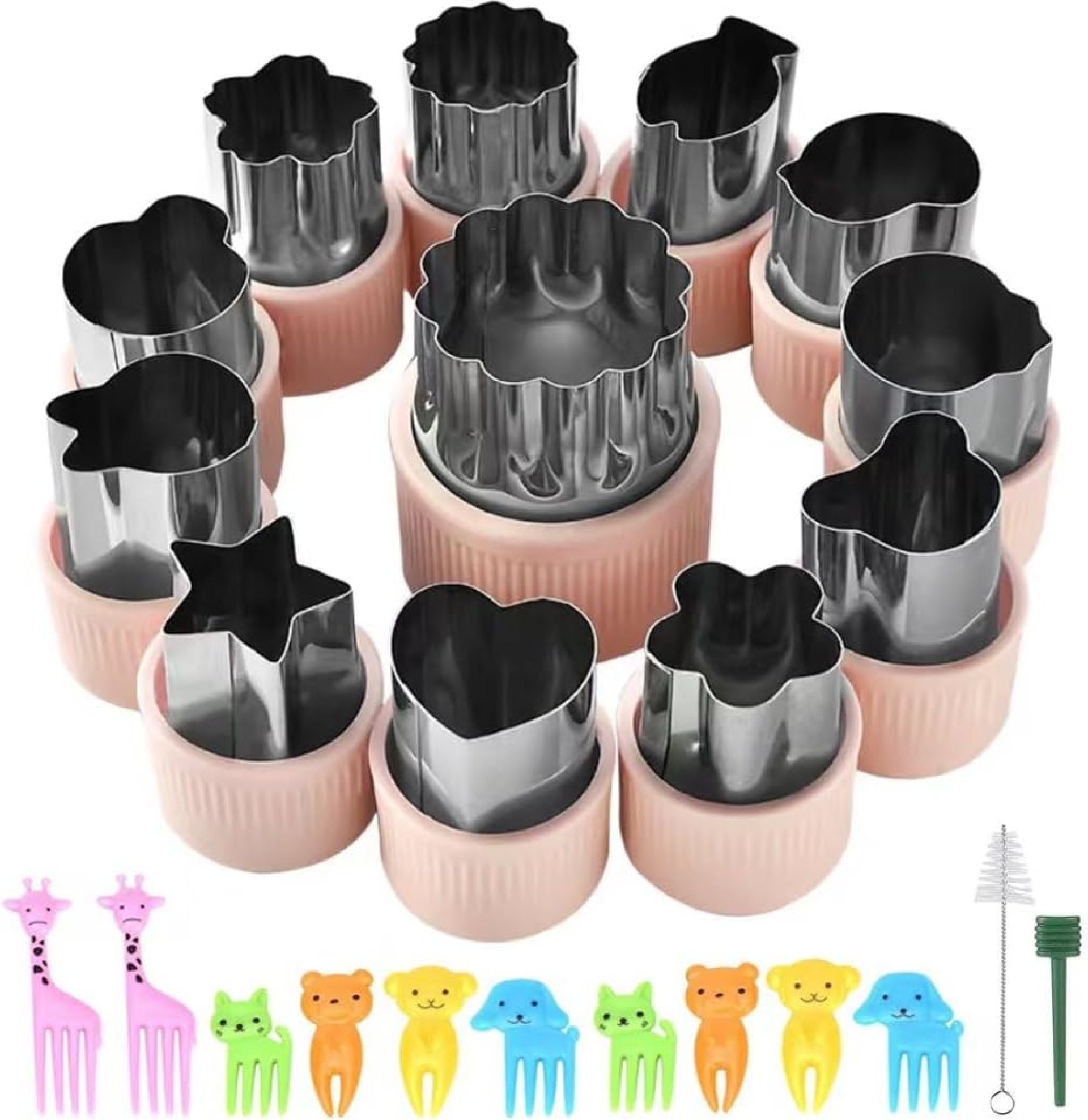 Vegetable Cutter Shapes Set 12pcs Stainless Steel Mini Sizes Cookie Cutters Fruit Stamps Mold and 10 Mini Kids Fruit Forks for Kids Baking and Food Supplement Tool Accessories (Pink) Vegetable Cutter Shapes Set 12pcs Stainless Steel Mini Sizes Cookie Cutters Fruit Stamps Mold and 10 Mini Kids Fruit Forks for Kids Baking and Food Supplement Tool Accessories (Pink)