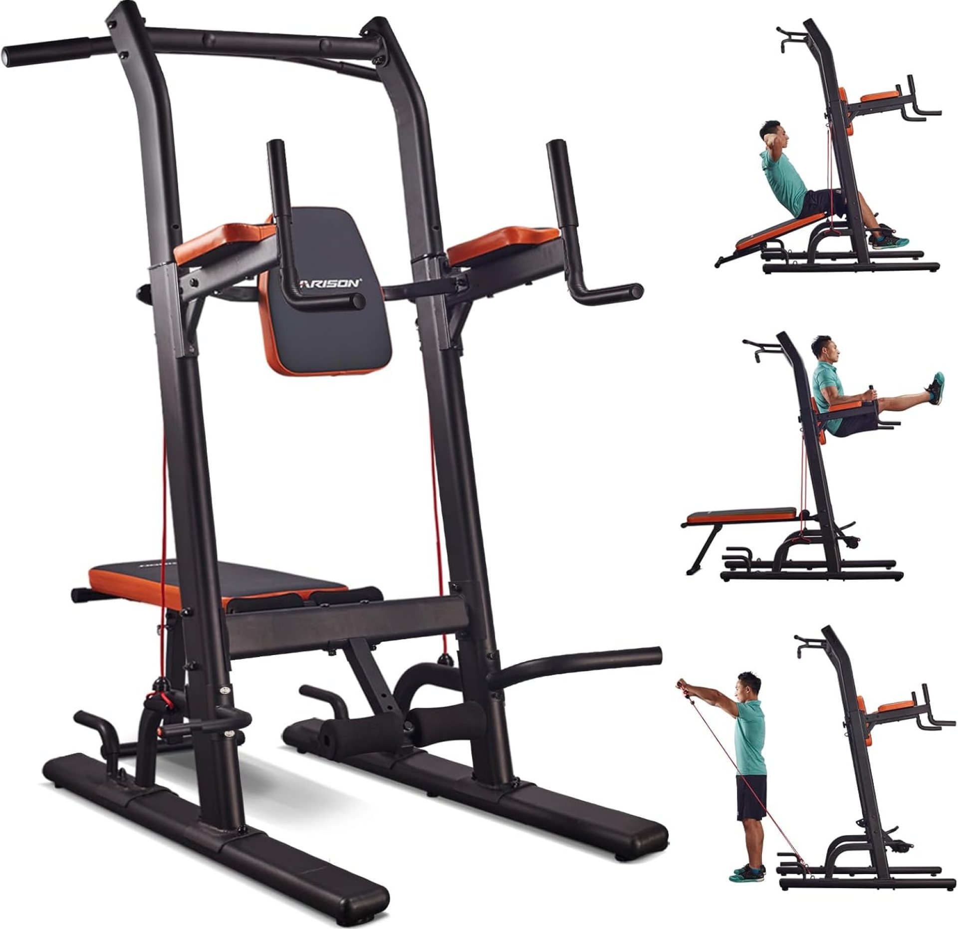 HARISON Multifunction Power Tower with Bench Pull Up Bar Dip Station for Home Gym Workout Strength Training Fitness Equipment HARISON Multifunction Power Tower with Bench Pull Up Bar Dip Station for Home Gym Workout Strength Training Fitness Equipment