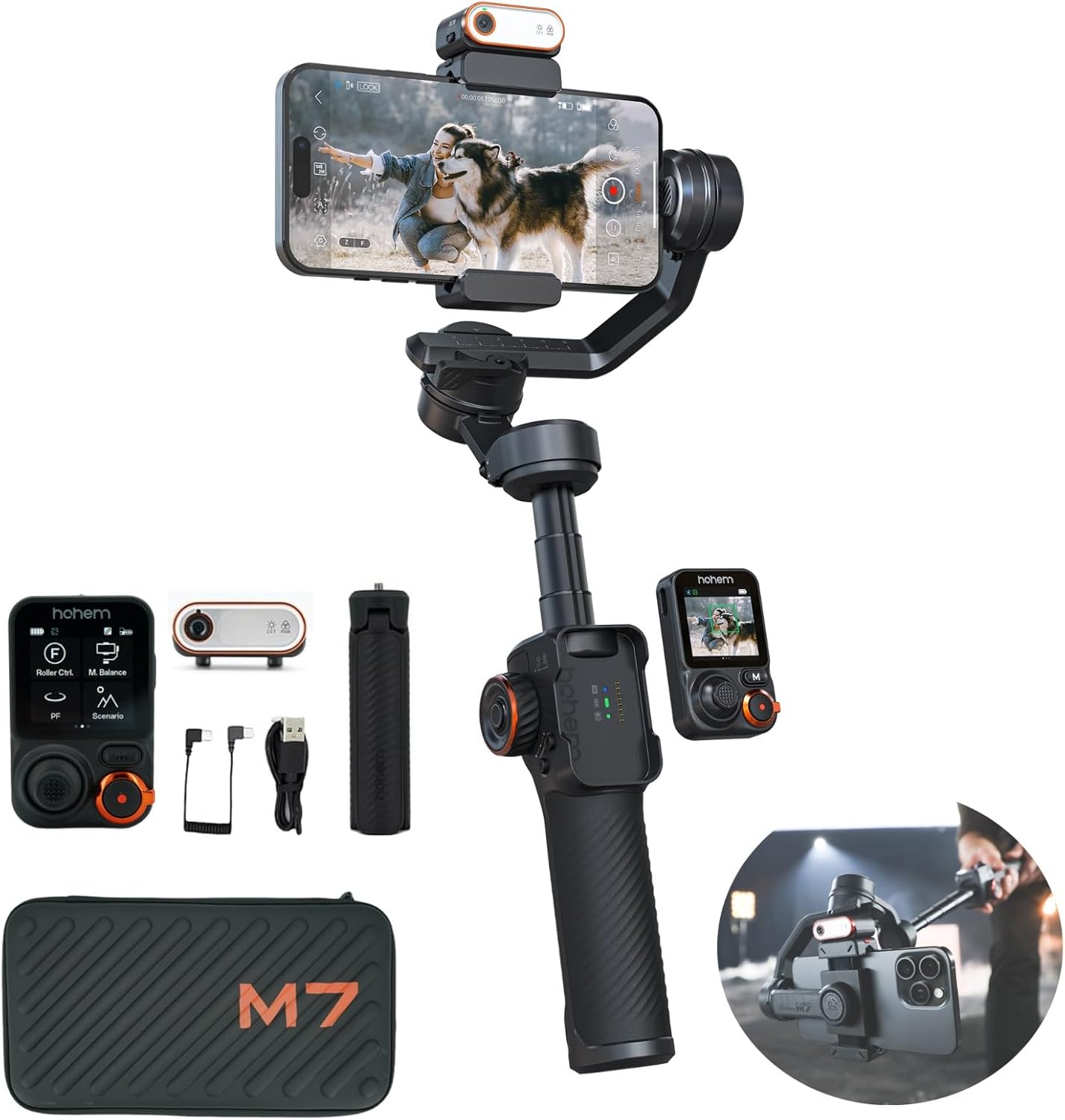 Hohem iSteady M7 Gimbal Stabilizer for Smartphone, 3-Axis Phone Gimbal, Gimbal Stabilizer for iPhone & Android, AI Tracking Sensor with Fill Light, 1.4″ Detachable Touchscreen Remote Control Hohem iSteady M7 Gimbal Stabilizer for Smartphone, 3-Axis Phone Gimbal, Gimbal Stabilizer for iPhone & Android, AI Tracking Sensor with Fill Light, 1.4″ Detachable Touchscreen Remote Control