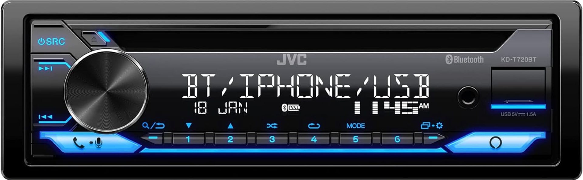 JVC KD-T720BT – CD Car Stereo, Single Din, Bluetooth Audio and Hands Free Calling w External Microphone, CD, MP3, USB, AUX Input AM/FM Radio, High Power Amp, Amazon Alexa Voice Control JVC KD-T720BT – CD Car Stereo, Single Din, Bluetooth Audio and Hands Free Calling w External Microphone, CD, MP3, USB, AUX Input AM/FM Radio, High Power Amp, Amazon Alexa Voice Control