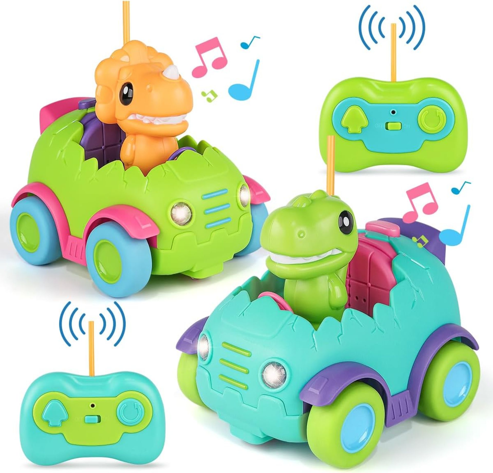 Nueplay Remote Control Car for Toddler Age 2 3 4 5, Electric RC Toys with Light & Music, Toddler Dinosaur Toys, Dino Figures Truck Race Vehicles, Birthday Gift for Boys & Girls, 2 Pack Playset Nueplay Remote Control Car for Toddler Age 2 3 4 5, Electric RC Toys with Light & Music, Toddler Dinosaur Toys, Dino Figures Truck Race Vehicles, Birthday Gift for Boys & Girls, 2 Pack Playset
