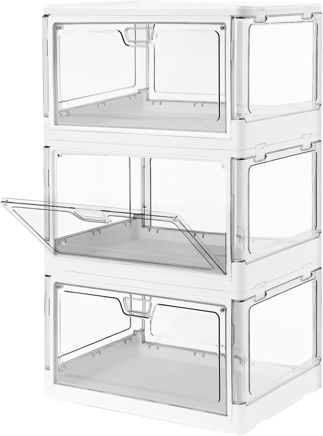 3-Pack Clear Stackable Storage Bins with Lids Magnetic Doors Open Front Foldable Folding Plastic Craft Containers Large Closet Organizers Box for Bedrooms Living Rooms Study Kids’ Toys 24 QT 3-Pack Clear Stackable Storage Bins with Lids Magnetic Doors Open Front Foldable Folding Plastic Craft Containers Large Closet Organizers Box for Bedrooms Living Rooms Study Kids’ Toys 24 QT