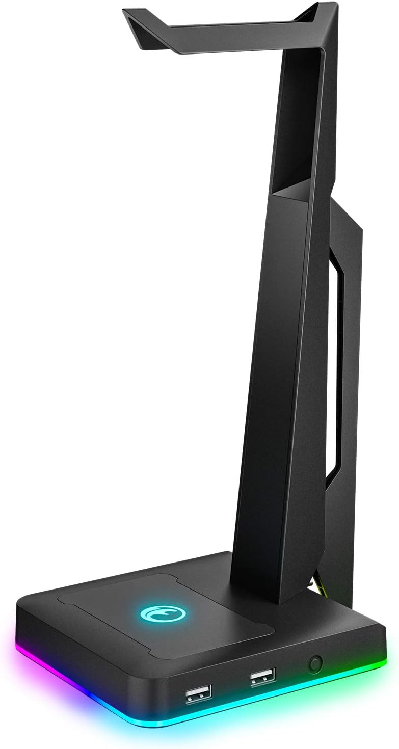 RGB Gaming Headset Stand with 2 USB Ports, Game Headphone Mount for PC, Xbox One, PS4, Switch, Earphone Holder Hanger, Great for Gaming Stations, Fancy Desk Gamer Accessories, Black RGB Gaming Headset Stand with 2 USB Ports, Game Headphone Mount for PC, Xbox One, PS4, Switch, Earphone Holder Hanger, Great for Gaming Stations, Fancy Desk Gamer Accessories, Black