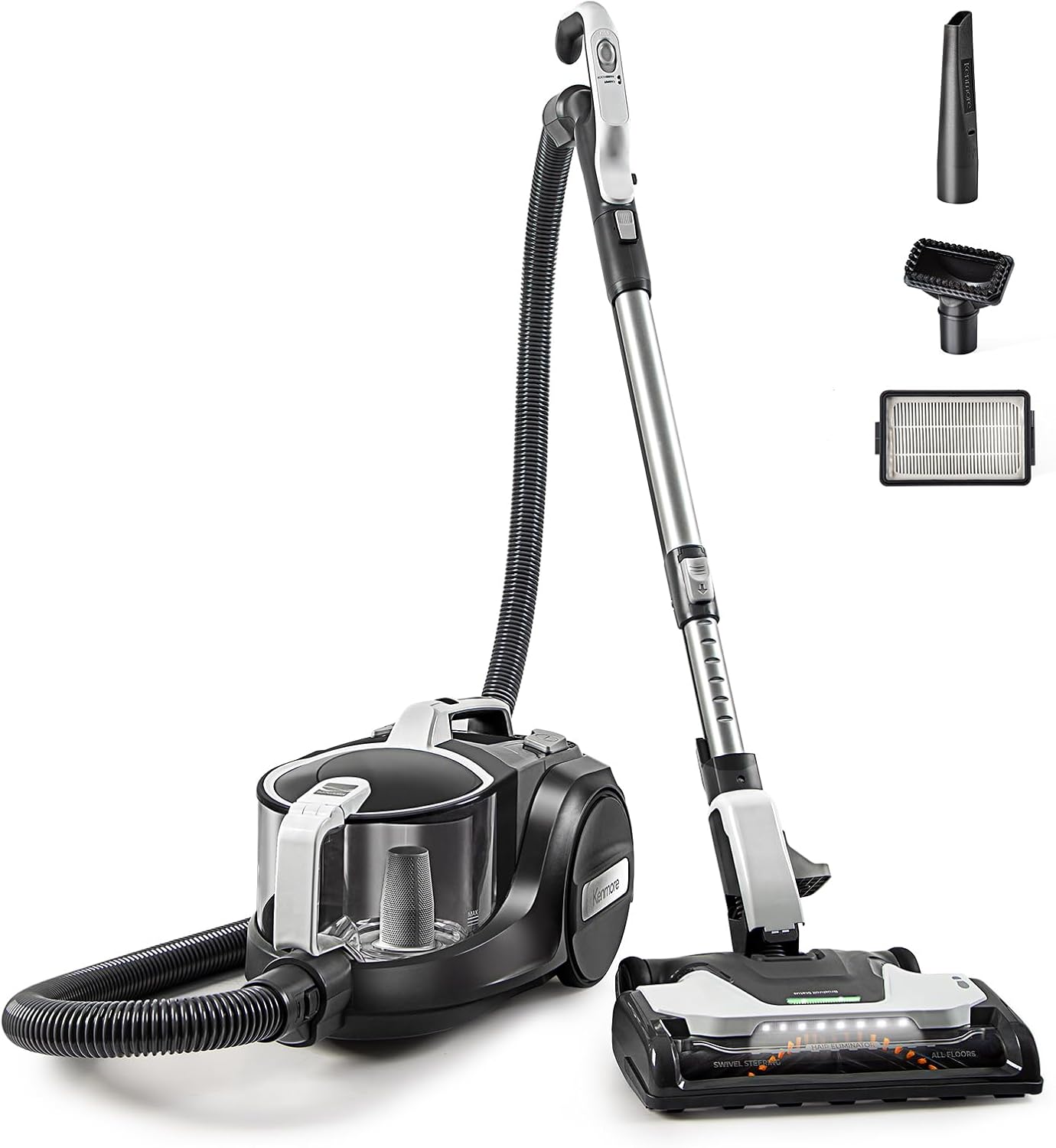 Kenmore DC5070 500 Series Bagless Canister Vacuum with Hair Eliminator Brushroll,2-Motor Cyclonic Technology, HEPA Filtration & 24′ Auto Cord Rewind for Pet, Carpets, Hard Floors, Stairs, White Kenmore DC5070 500 Series Bagless Canister Vacuum with Hair Eliminator Brushroll,2-Motor Cyclonic Technology, HEPA Filtration & 24′ Auto Cord Rewind for Pet, Carpets, Hard Floors, Stairs, White