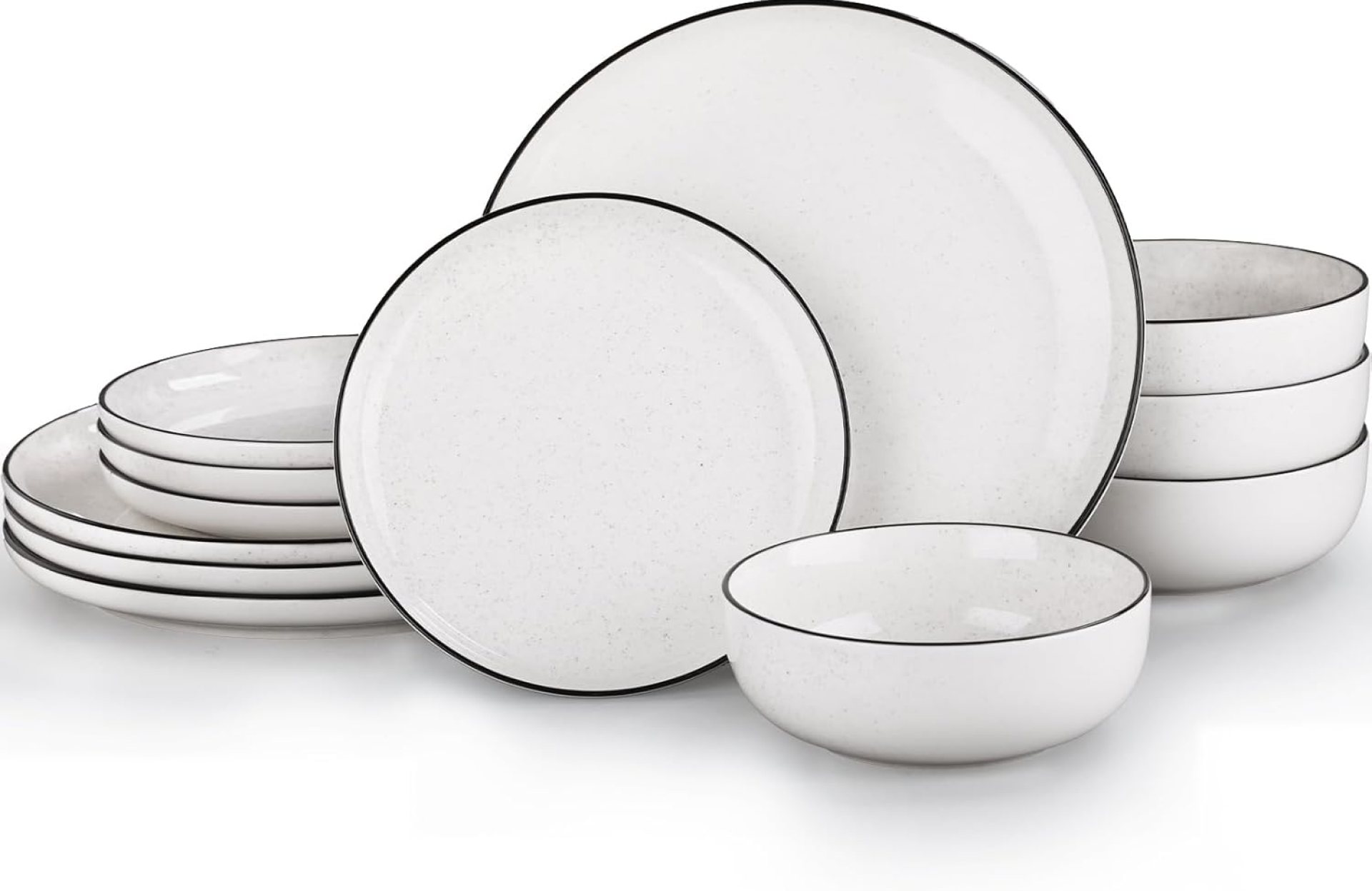 Ceramic Plates and Bowls Sets for 4,12 Pieces White Dinnerware Set for Kitchen, Modern Design Dinner Plates with Black Rim, Stoneware Dishware Sets, Microwave and Dishwasher Safe Ceramic Plates and Bowls Sets for 4,12 Pieces White Dinnerware Set for Kitchen, Modern Design Dinner Plates with Black Rim, Stoneware Dishware Sets, Microwave and Dishwasher Safe