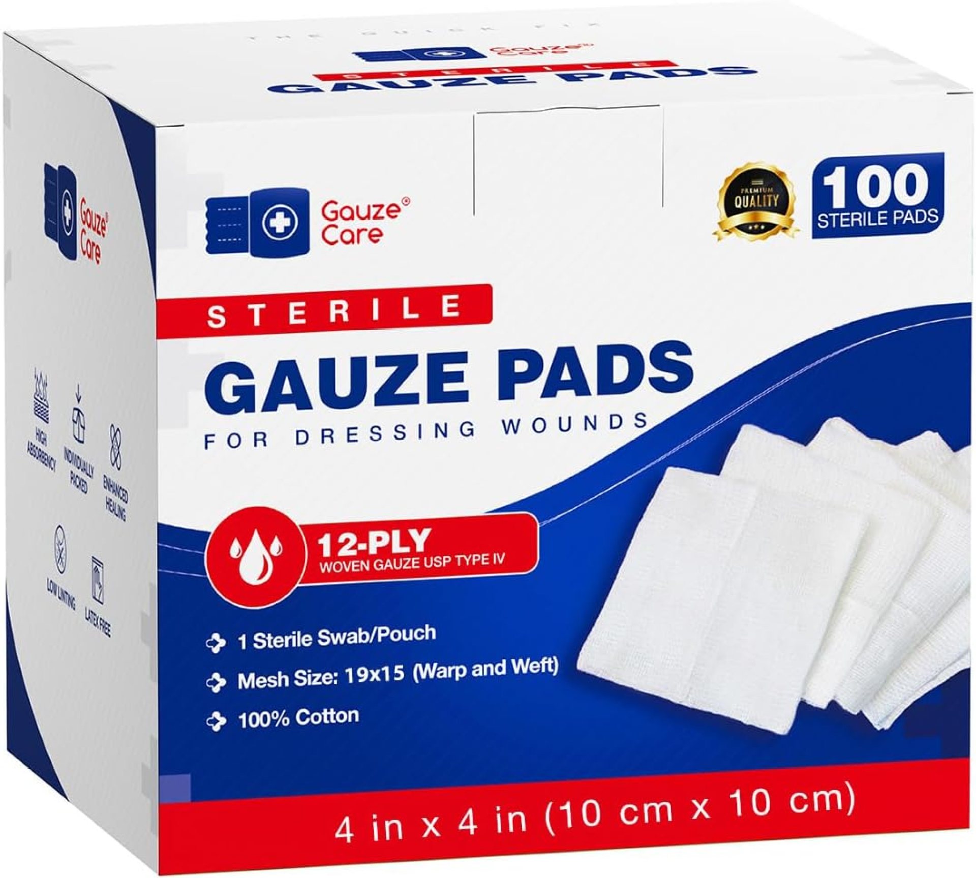 100pc Large Sterile Gauze Pads 4×4 Sterile for Wounds Bulk – 12ply Woven Gauze Sponges 4×4 Sterile – USP IV Breathable Mesh 4×4 Gauze Pads Sterile for Enhanced Absorption – First Aid Medical 100pc Large Sterile Gauze Pads 4×4 Sterile for Wounds Bulk – 12ply Woven Gauze Sponges 4×4 Sterile – USP IV Breathable Mesh 4×4 Gauze Pads Sterile for Enhanced Absorption – First Aid Medical