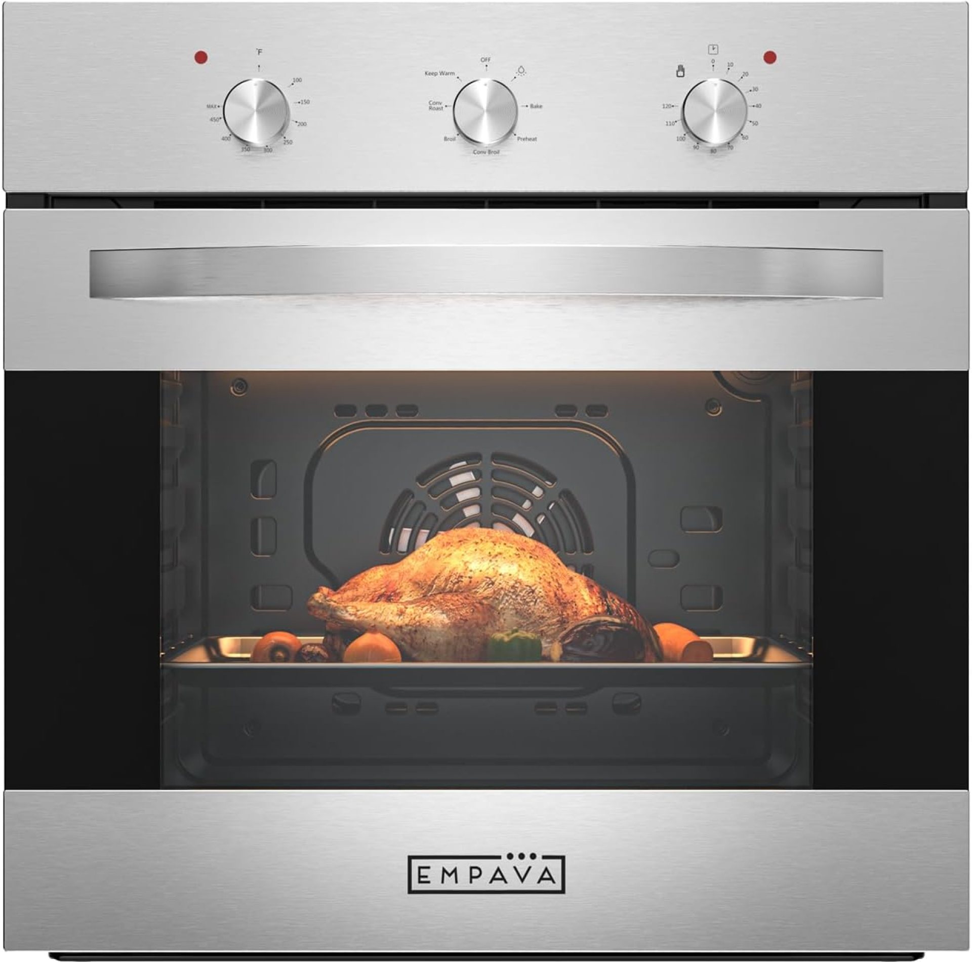 Empava Built-In Electric Single Wall Oven 24 inch with Convection and Rotisserie 6 Cooking Modes, Knob Control, Stainless Steel Empava Built-In Electric Single Wall Oven 24 inch with Convection and Rotisserie 6 Cooking Modes, Knob Control, Stainless Steel