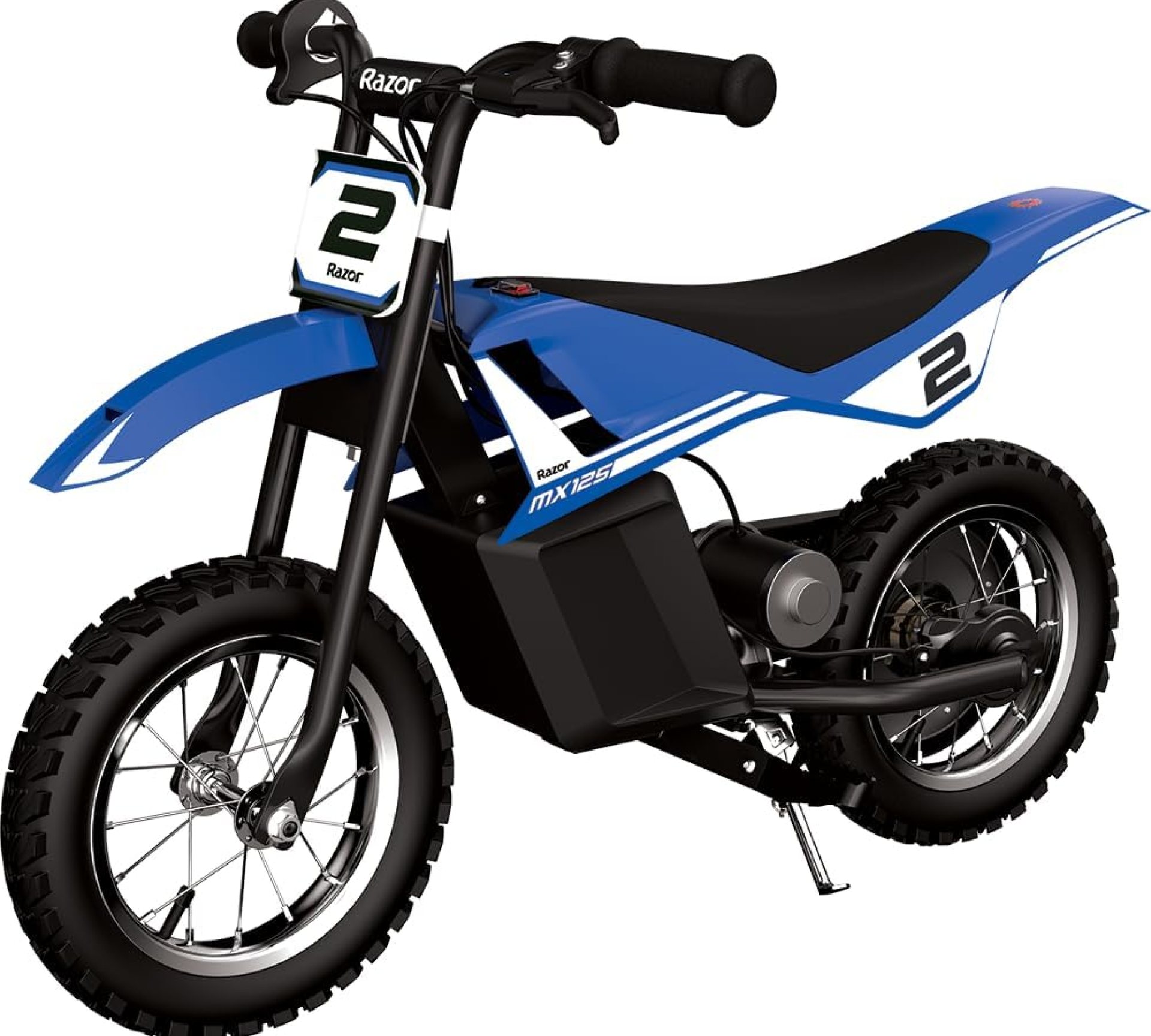 Razor MX125 Dirt Rocket Electric-Powered Bike with Authentic Motocross Geometry, Rear-Wheel Drive,100-watt, high-Torque, Chain-Driven Motor, for Kids 7+, Blue Razor MX125 Dirt Rocket Electric-Powered Bike with Authentic Motocross Geometry, Rear-Wheel Drive,100-watt, high-Torque, Chain-Driven Motor, for Kids 7+, Blue