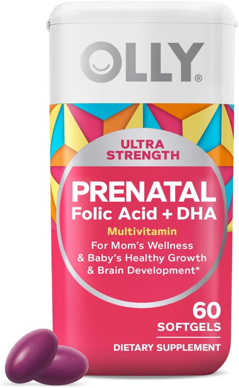 OLLY Ultra Strength Prenatal Multivitamin Softgels, Supports Healthy Growth, Brain Development, Iron, Folic Acid, DHA, Vitamins C, E, 30 Day Supply-60 Count OLLY Ultra Strength Prenatal Multivitamin Softgels, Supports Healthy Growth, Brain Development, Iron, Folic Acid, DHA, Vitamins C, E, 30 Day Supply-60 Count
