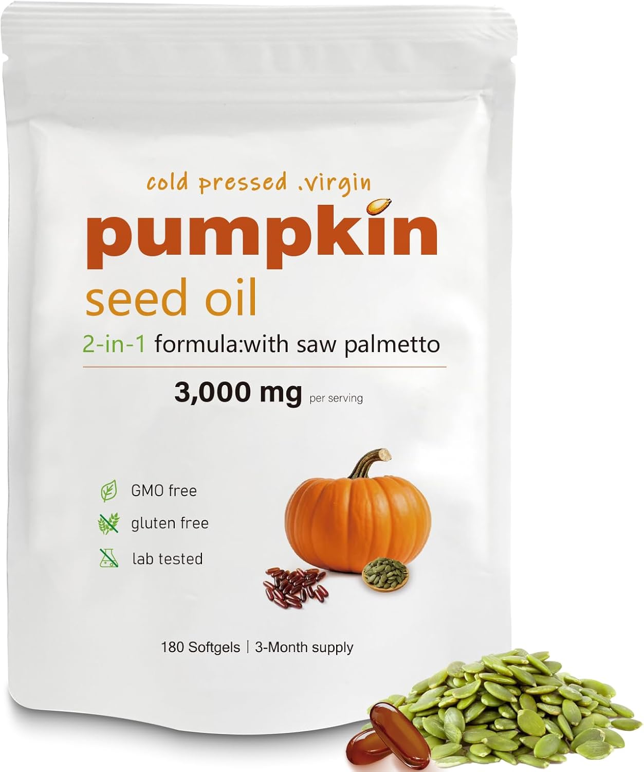 Pumpkin Seed Oil for Hair Growth and Saw Palmetto Complex, 3000mg, Non-GMO, for Prostate, Urinary and Hair Support-180 Count Pumpkin Seed Oil for Hair Growth and Saw Palmetto Complex, 3000mg, Non-GMO, for Prostate, Urinary and Hair Support-180 Count