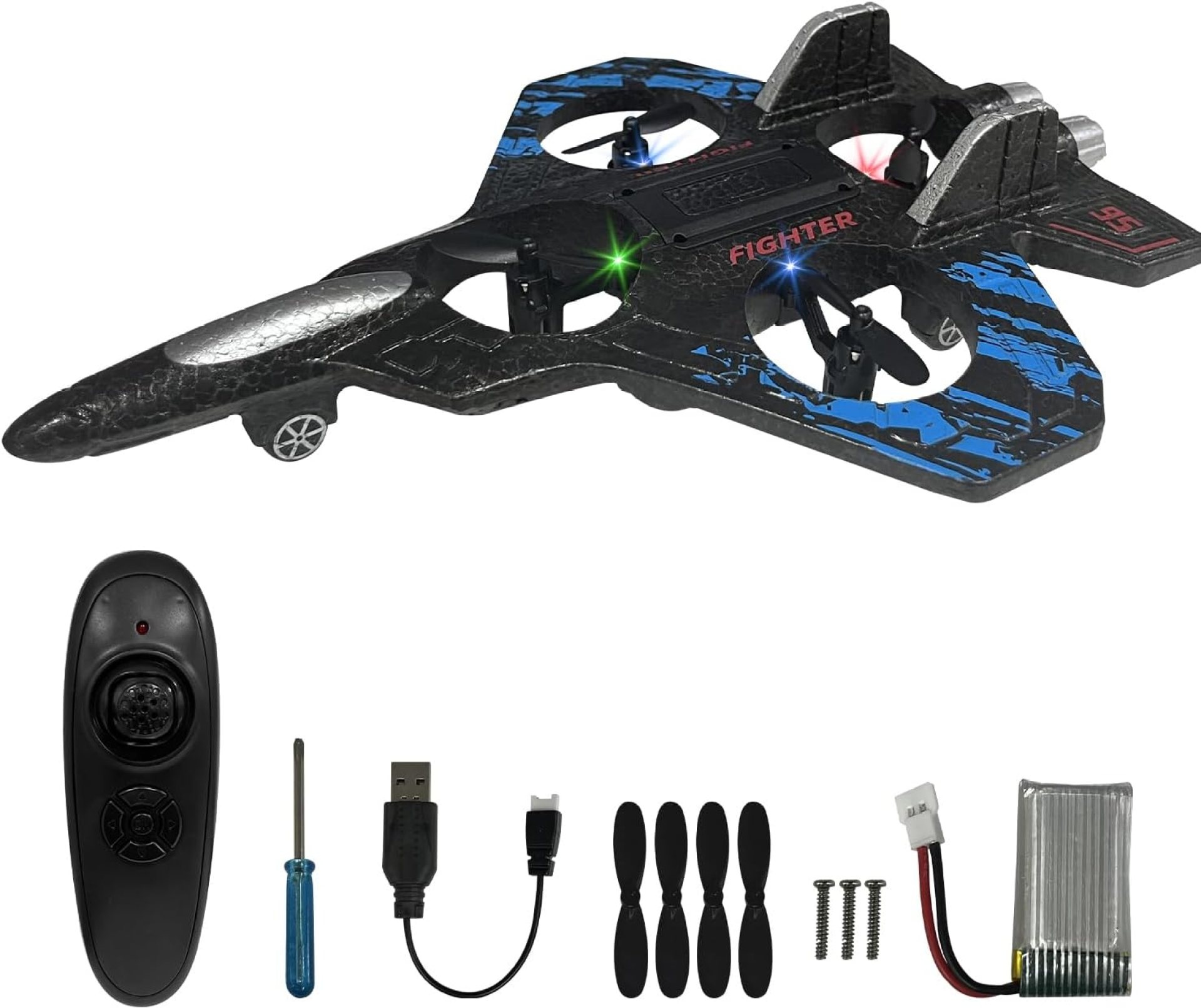 RC Airplane for Kids and Beginners, 2.4GHz Drone Remote Control Airplane Outdoor Flying Toy, 360° Drop-Resistant Stunt Spin Remote Fighter Jet with Lights (Blue) RC Airplane for Kids and Beginners, 2.4GHz Drone Remote Control Airplane Outdoor Flying Toy, 360° Drop-Resistant Stunt Spin Remote Fighter Jet with Lights (Blue)