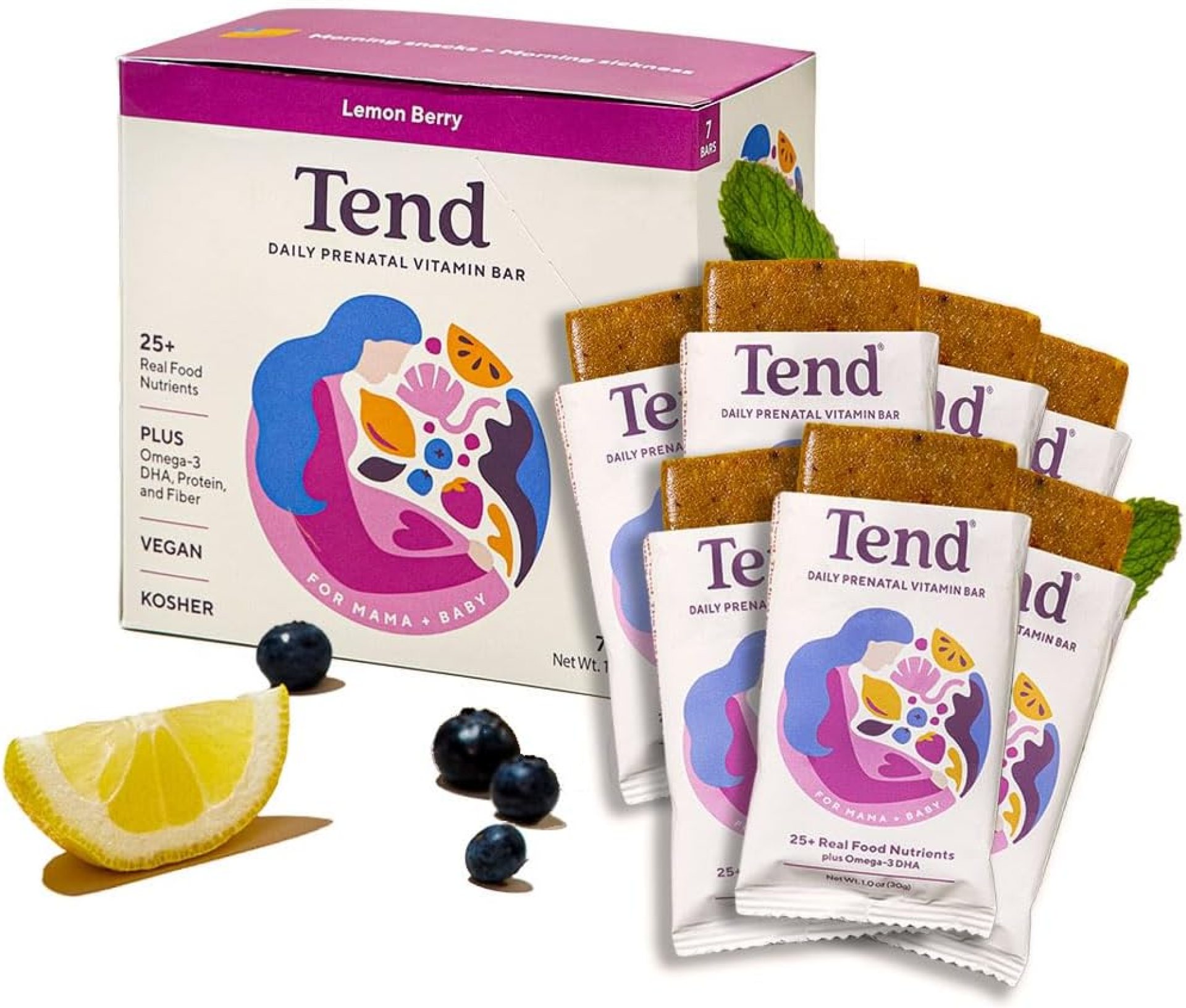 Tend Daily Best Prenatal Vitamin Bar, Made with Organic Ingredients for Pregnant & Postpartum Mothers, Includes DHA, Vitamin D, B, Choline, Folate – Lemon Berry (7ct) Tend Daily Best Prenatal Vitamin Bar, Made with Organic Ingredients for Pregnant & Postpartum Mothers, Includes DHA, Vitamin D, B, Choline, Folate – Lemon Berry (7ct)