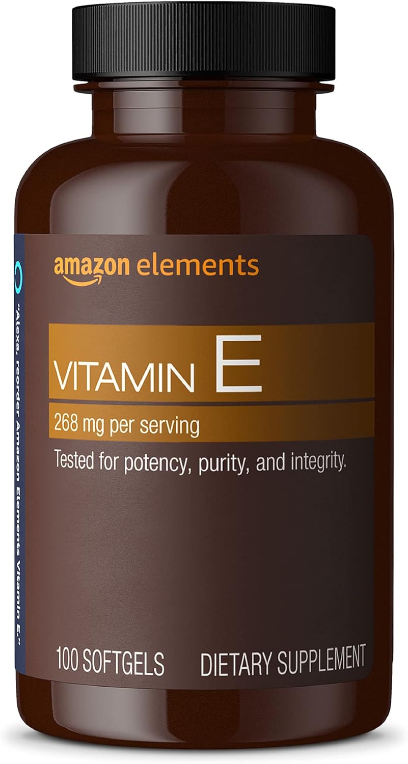 Amazon Elements Vitamin E, 400 IU, 100 Softgels, 100 days of supply (Packaging may vary) Amazon Elements Vitamin E, 400 IU, 100 Softgels, 100 days of supply (Packaging may vary)