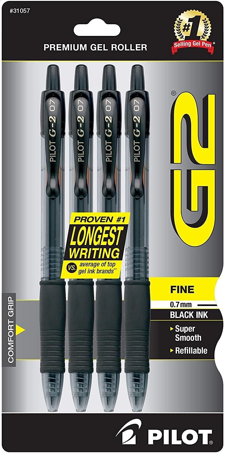 Pilot, G2 Premium Gel Roller Pens, Fine Point 0.7 mm, Black, Pack of 4 Pilot, G2 Premium Gel Roller Pens, Fine Point 0.7 mm, Black, Pack of 4