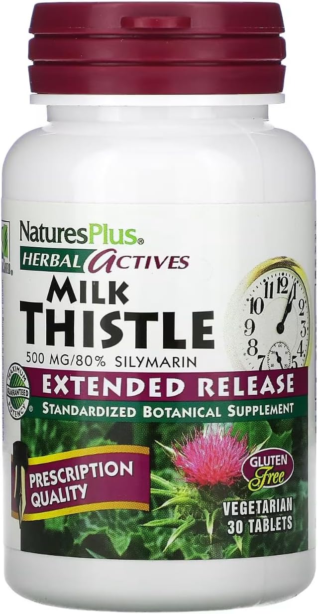 Natures Plus Herbal Actives Milk Thistle, Extended Release – 500mg, 80% Silymarin, 30 Vegetarian Tablets – Gluten-Free – 30 Servings Natures Plus Herbal Actives Milk Thistle, Extended Release – 500mg, 80% Silymarin, 30 Vegetarian Tablets – Gluten-Free – 30 Servings