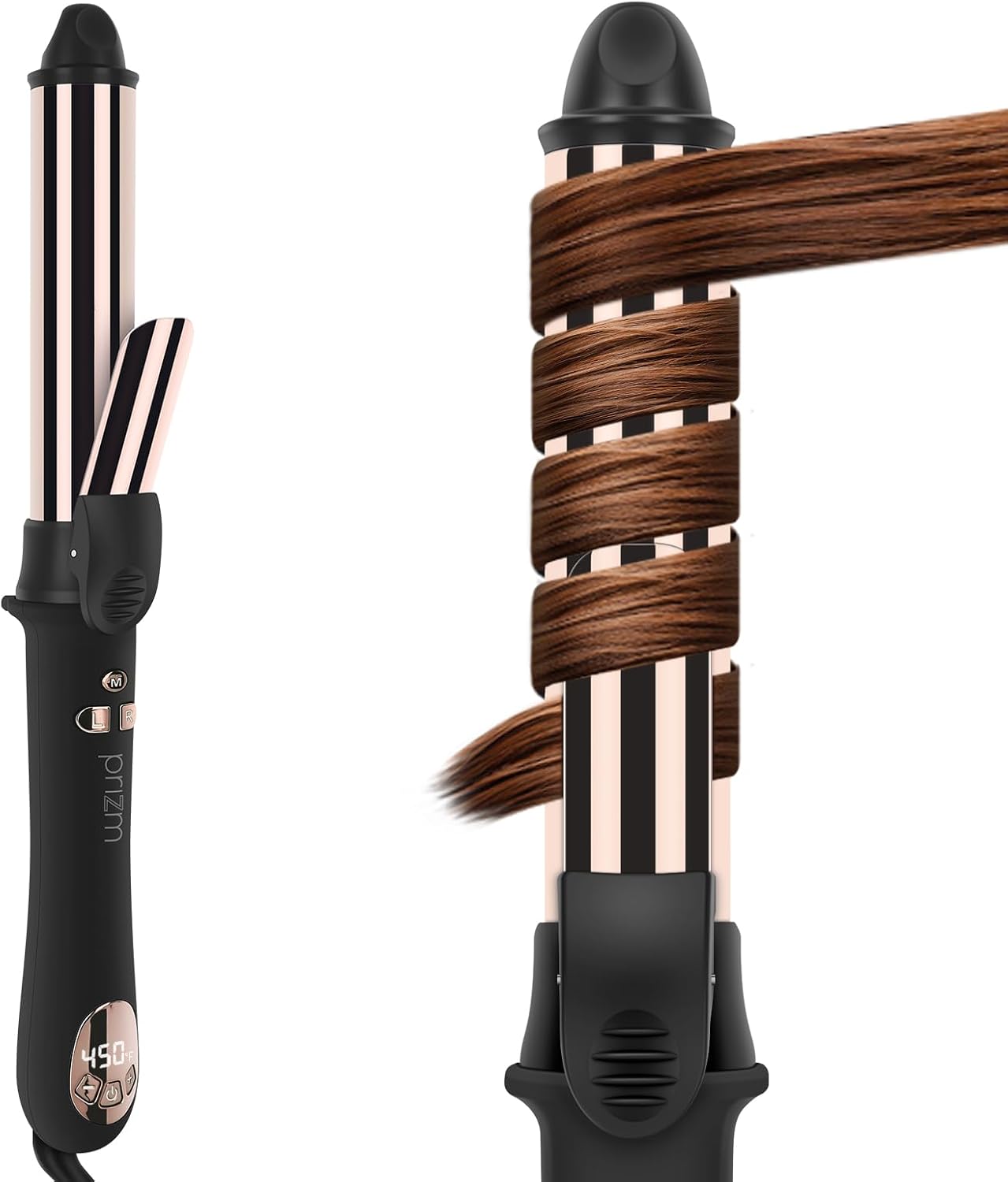 Prizm 1.25inch/32mm Automatic Curling Iron for Big Curler, Rotating Curling Wand Up to 450°F, LCD Display, Auto-Shut Off & Dual Voltage, Negative Ion Prizm 1.25inch/32mm Automatic Curling Iron for Big Curler, Rotating Curling Wand Up to 450°F, LCD Display, Auto-Shut Off & Dual Voltage, Negative Ion