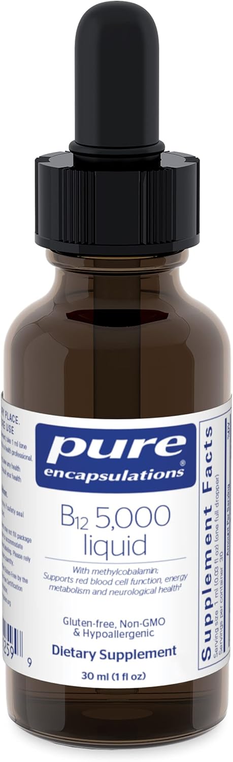 Pure Encapsulations B12 5,000 Liquid – Vitamin B12 Methylcobalamin Supplement to Support Energy, Nerve Health, Cognitive Function & Blood Cells* – Liquid Drops – 1 Fl Oz Pure Encapsulations B12 5,000 Liquid – Vitamin B12 Methylcobalamin Supplement to Support Energy, Nerve Health, Cognitive Function & Blood Cells* – Liquid Drops – 1 Fl Oz