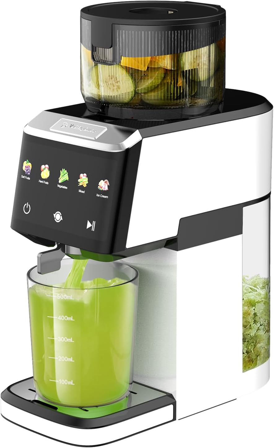 CFR606 Juicer Machines,Cold Press Juicer.Touch Sensing Function,Double Filter Screen,5.3″Wide Feed Chute,350W Slow Masticating Juicer for Whole Vegetables & Fruits,Easy to Clean(Pearl White) CFR606 Juicer Machines,Cold Press Juicer.Touch Sensing Function,Double Filter Screen,5.3″Wide Feed Chute,350W Slow Masticating Juicer for Whole Vegetables & Fruits,Easy to Clean(Pearl White)