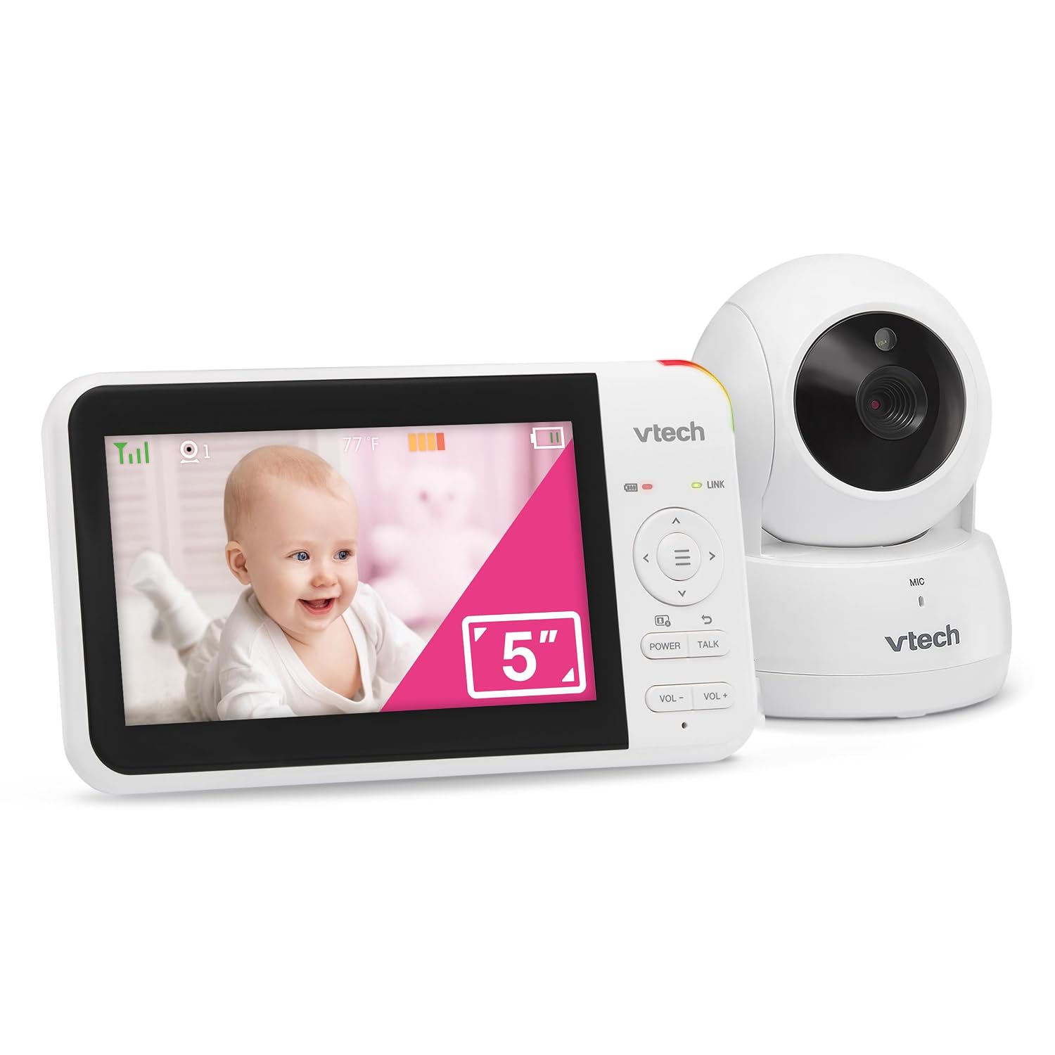 VTech VM924 Remote Pan-Tilt-Zoom Video Baby Monitor, 5″ LCD Screen, Up to 17 Hrs Video Streaming, Night Vision, Up to 1000ft Range, Soothing Sounds, 2-Way Talk, Temperature Sensor,Secured Transmission VTech VM924 Remote Pan-Tilt-Zoom Video Baby Monitor, 5″ LCD Screen, Up to 17 Hrs Video Streaming, Night Vision, Up to 1000ft Range, Soothing Sounds, 2-Way Talk, Temperature Sensor,Secured Transmission