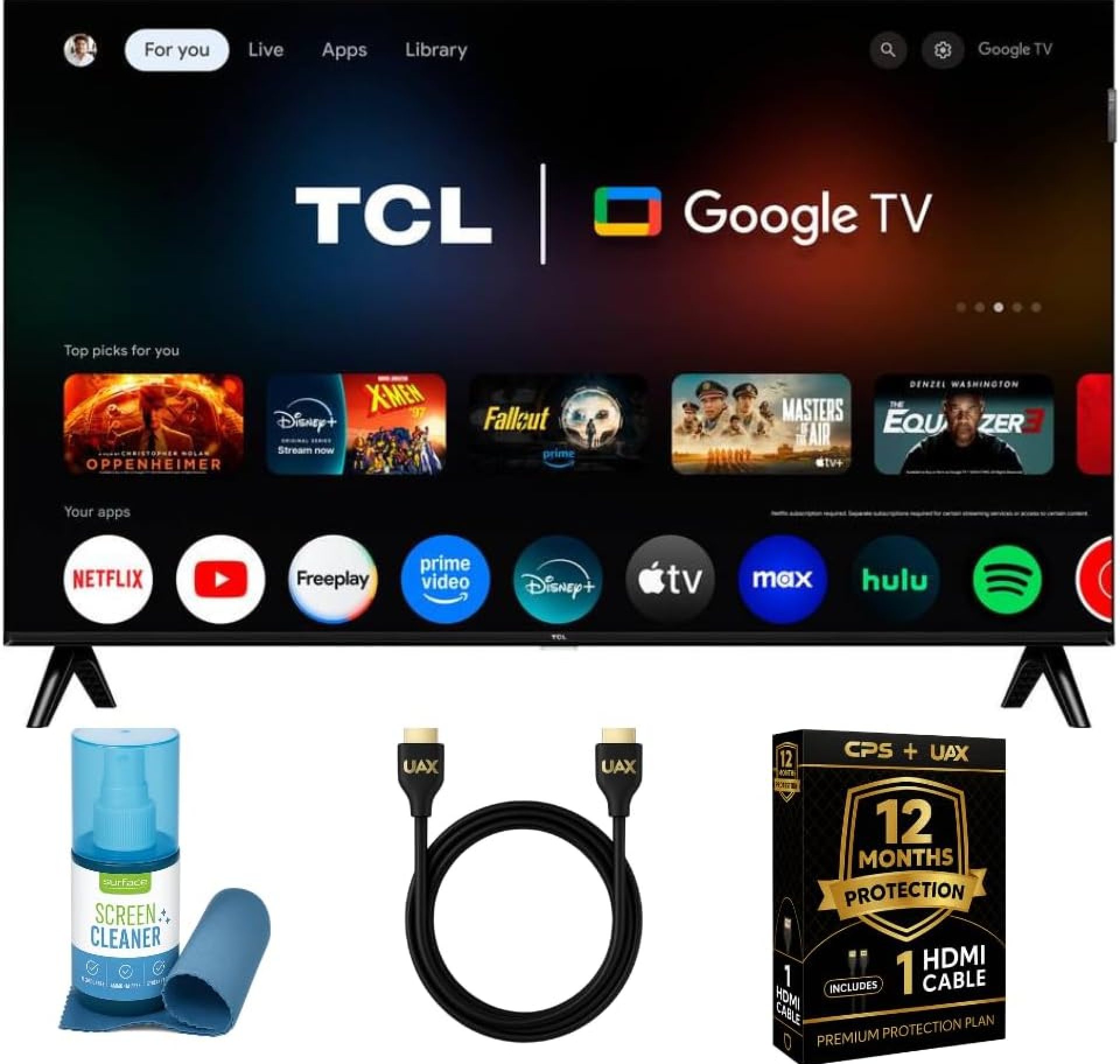 TCL 40-Inch Q3K Series 1080P FHD QLED Smart TV Bundle – HDR10, Google TV, Bluetooth Audio, Bezel-Less Design w/CPS Protection Plan, UAX HDMI Cable, Screen Cleaner with Microfiber TCL 40-Inch Q3K Series 1080P FHD QLED Smart TV Bundle – HDR10, Google TV, Bluetooth Audio, Bezel-Less Design w/CPS Protection Plan, UAX HDMI Cable, Screen Cleaner with Microfiber